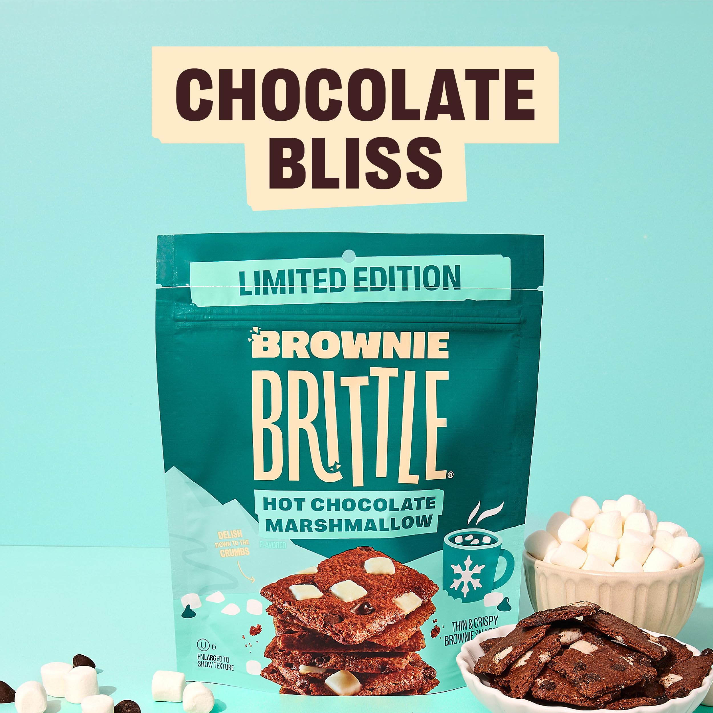 Hot Chocolate Marshmallow Brownie Brittle - Thin & Crispy Gourmet Dessert Snacks (3-Pack, 4oz) | Perfect for Holiday Gifts, Party Treats & Coffee Break Indulgence