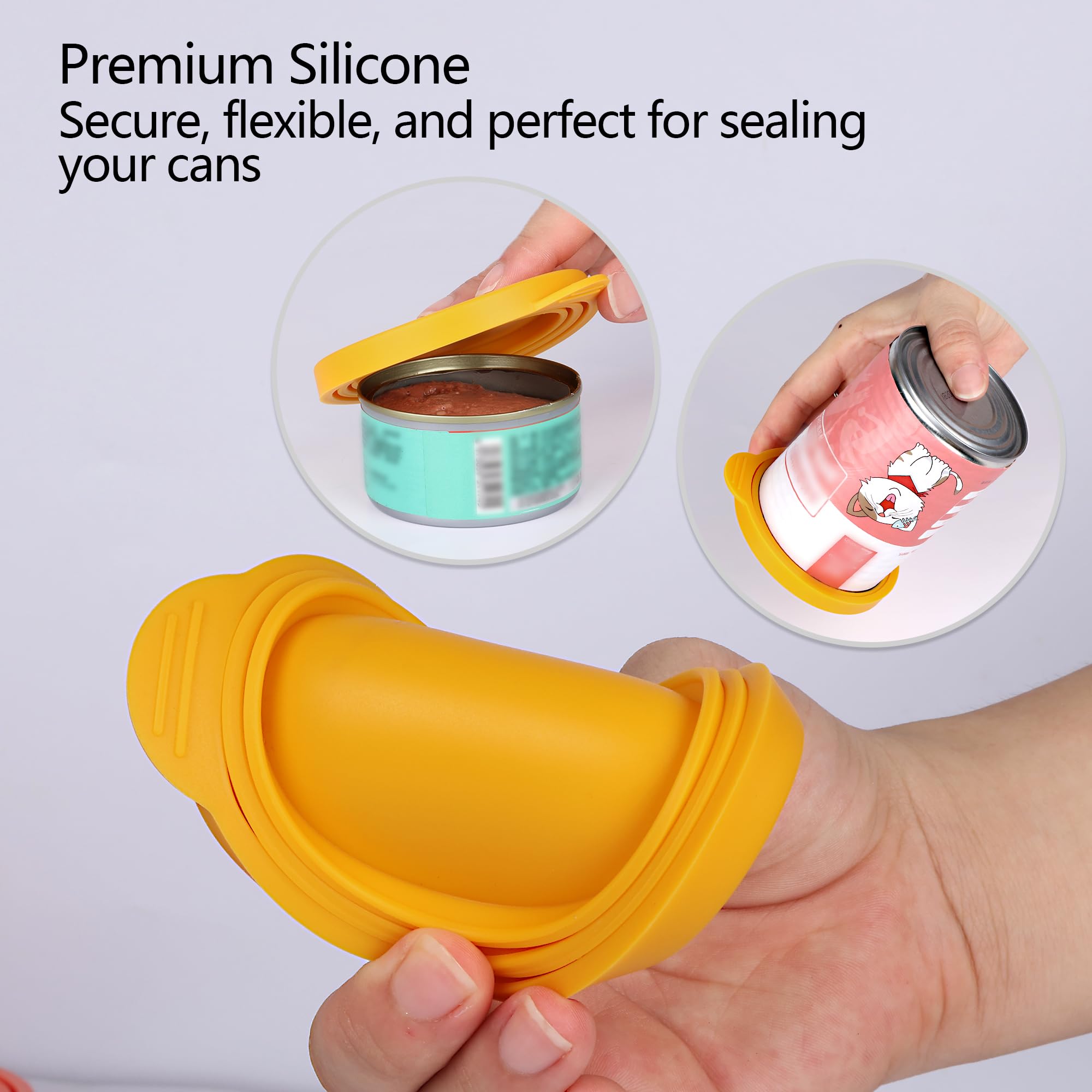 Airtight Silicone Pet Food Can Covers for Dogs & Cats - 2 Pack Wet Food Storage Lids | Keep Cat & Dog Food Fresh | Perfect for Travel, Camping & Home Use (Yellow Mango)