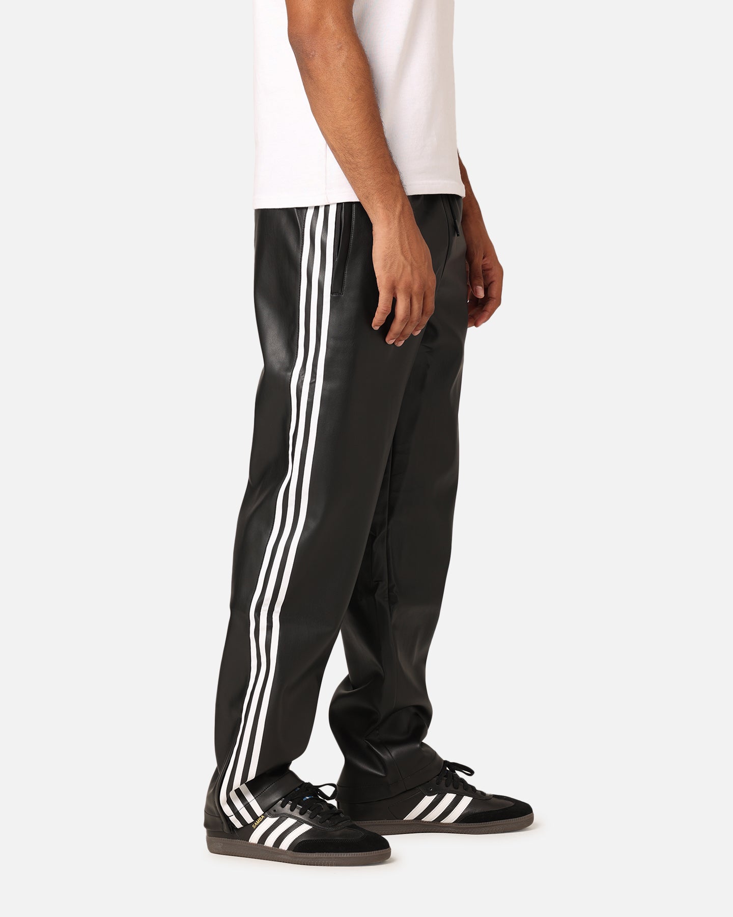 Adidas Faux Leather Adicolor 3-Stripes Firebird Track Pants - Black | Men's Athletic Joggers for Running, Gym & Casual Wear