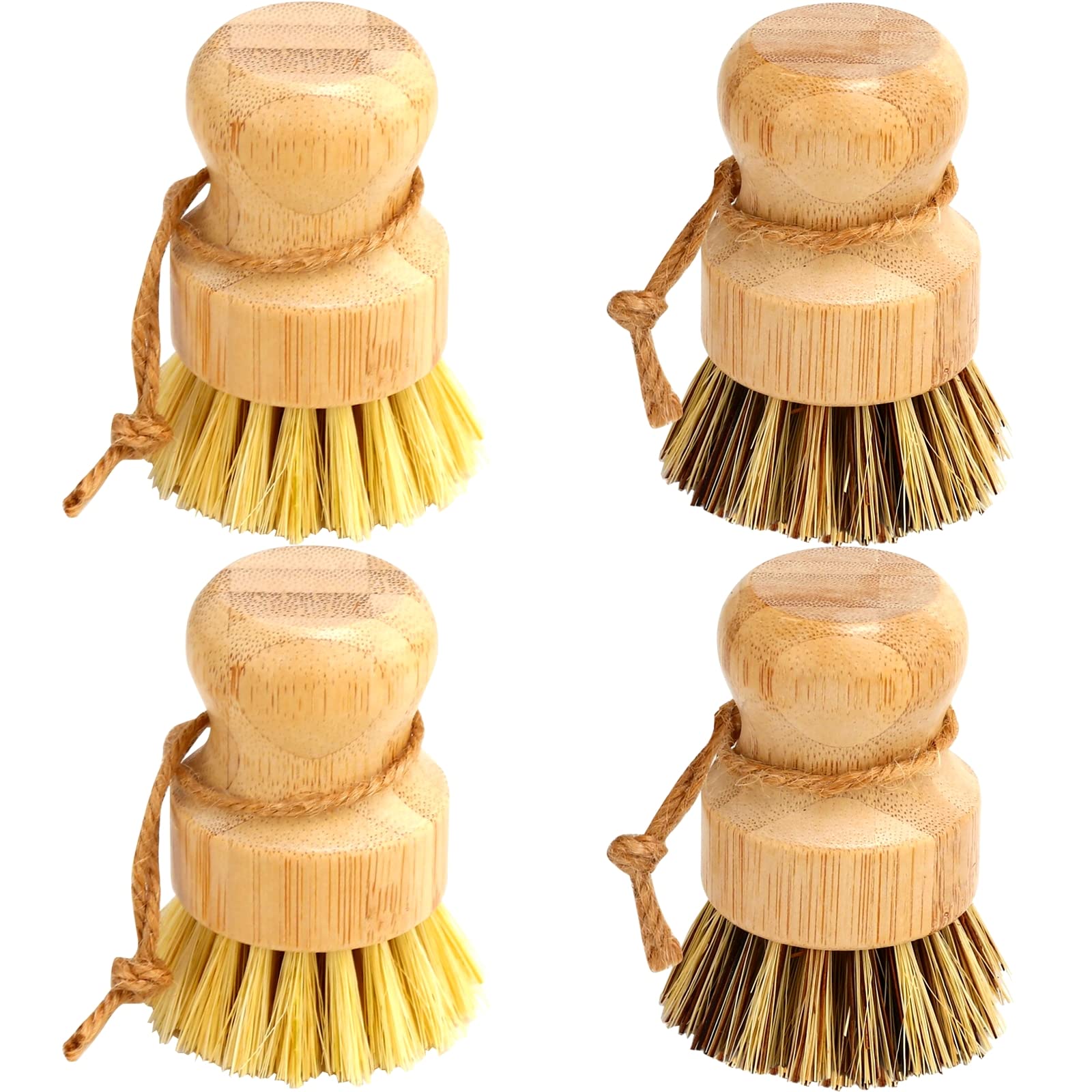 Eco-Friendly Bamboo Dish Brush Set - 4 Pack Natural Wooden Scrub Brushes for Pots, Pans & Vegetables | Durable Kitchen Cleaning Tools for Sink & Dish Washing | Sustainable Palm Wood Dish Brush by Aisuly | Perfect for Eco-Conscious Homes & Zero-Waste Kitchens