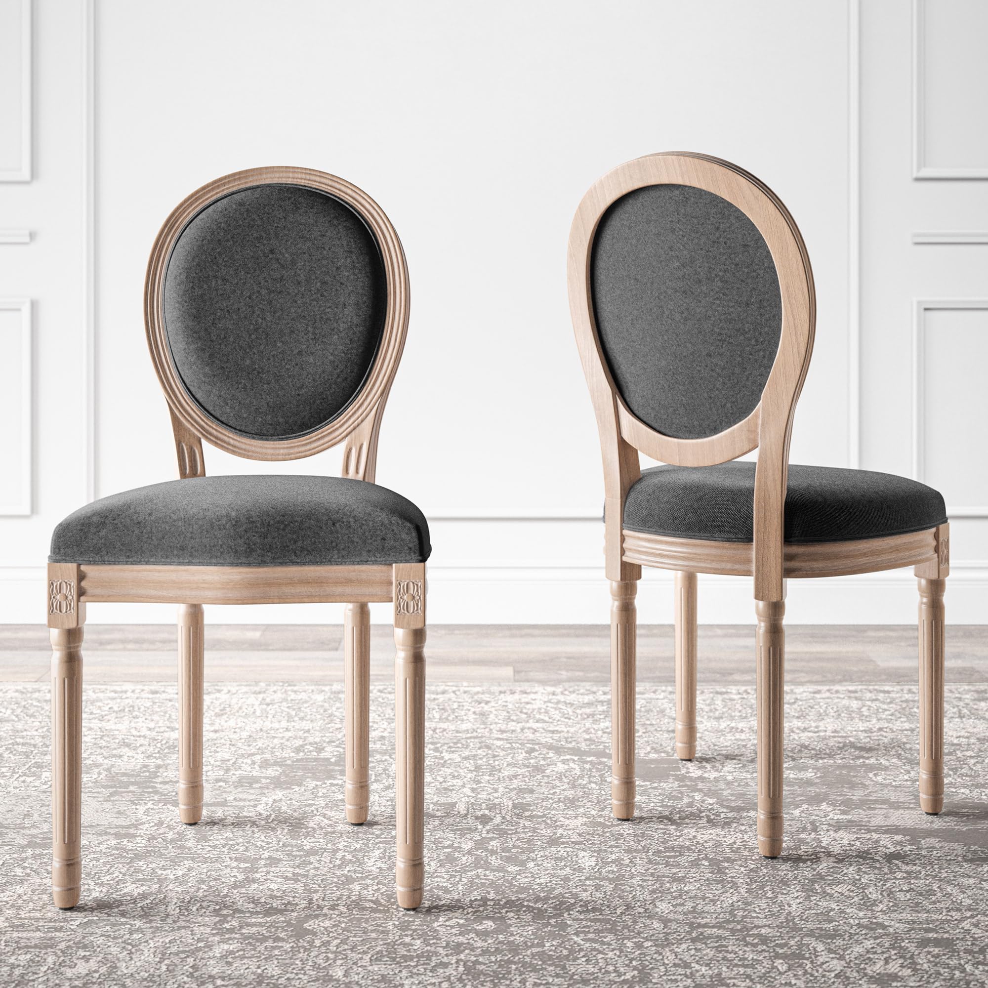 BELLEZE Farmhouse Dining Chairs Set of 2 - Upholstered Kitchen Chairs with Round Back & Solid Wood Legs, Elegant Accent Side Chairs for Dining Room, Living Room, Bedroom (Aubree Grey) | Perfect for Farmhouse Decor, Small Spaces & Cozy Home Dining