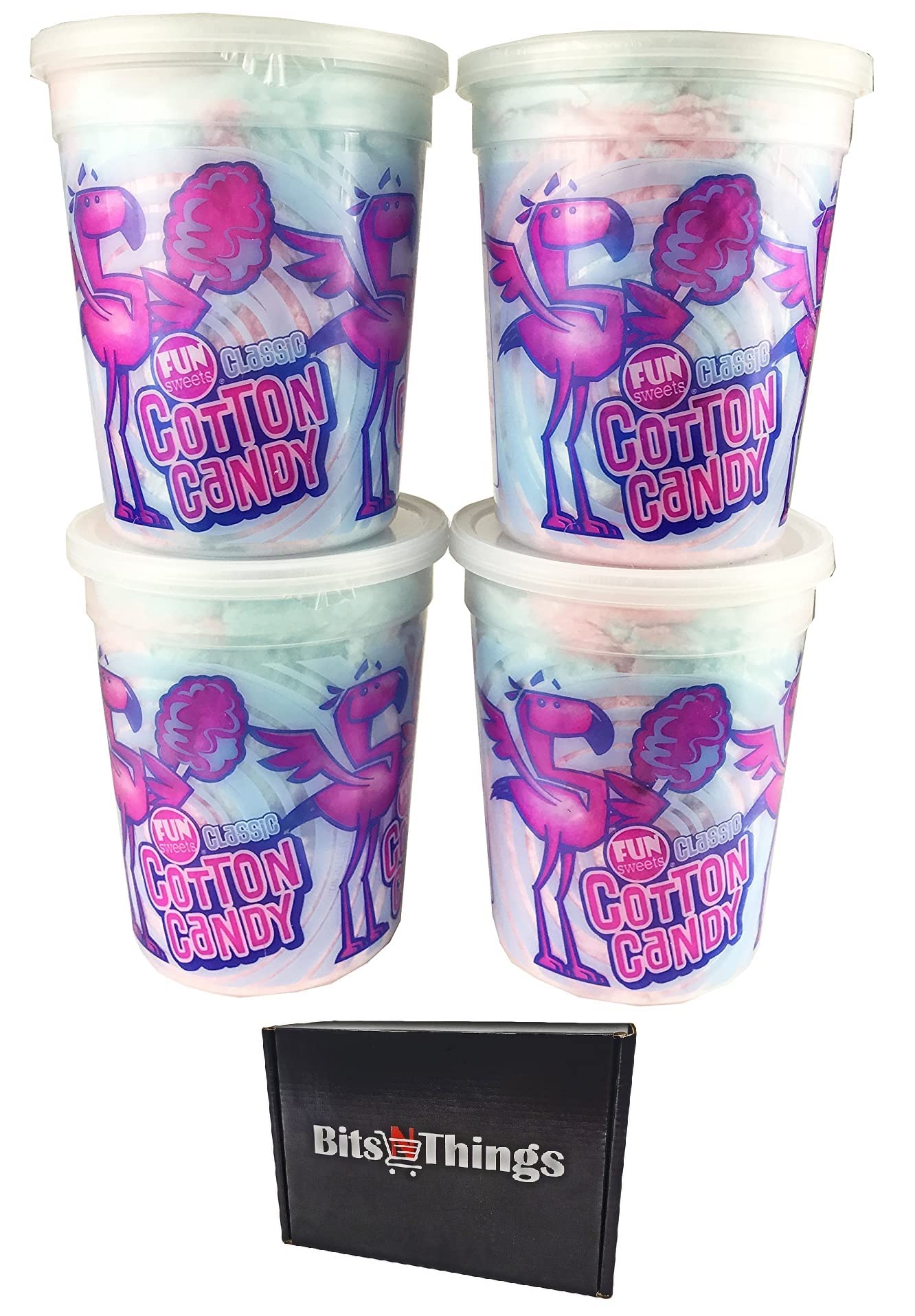 Fun Sweets Classic Cotton Candy 1.5 oz (Pack of 4) - Fluffy Pink Vanilla Flavored Candy for Parties, Carnivals & Birthday Celebrations - Perfect Sweet Treat for Kids & Adults