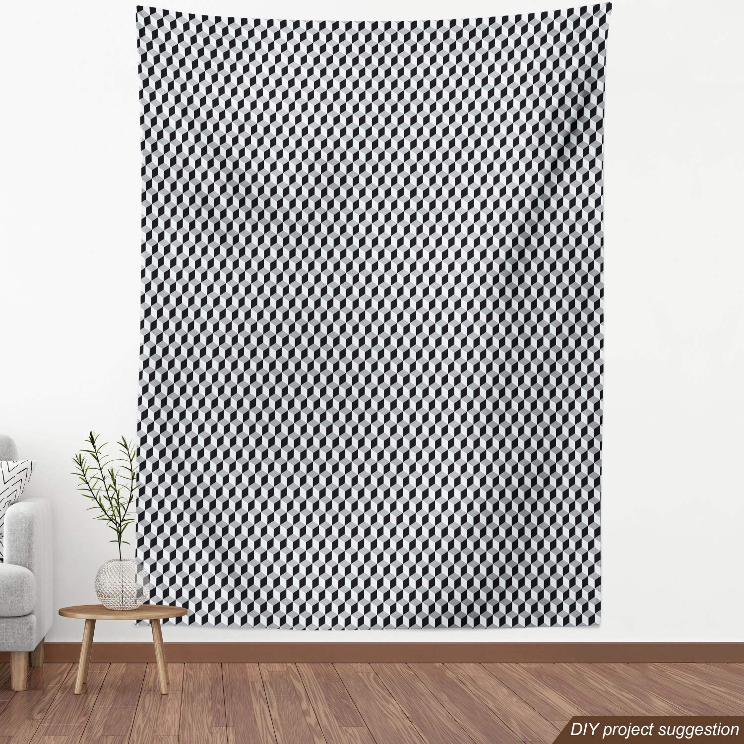 Ambesonne Black and Grey Geometric 3D Cubes Fabric by The Yard - Modern Upholstery & Home Decor Material (10 Yards) for Sofa, Curtains, Pillows & DIY Crafts