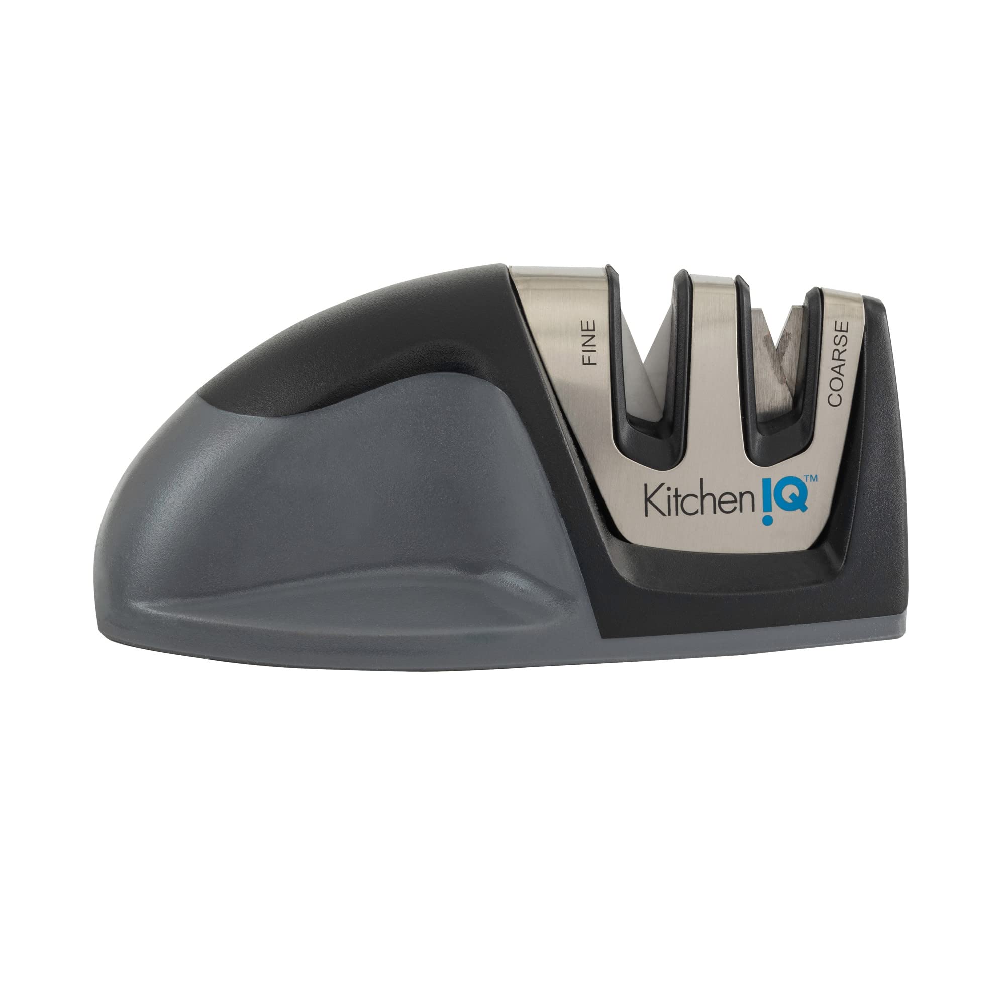 KitchenIQ 50009 Edge Grip 2-Stage Knife Sharpener - Black | Professional Knife Sharpening Tool for Kitchen Chefs & Home Cooking | Perfect for Sharpening Dull Knives, Hunting Knives & Kitchen Cutlery