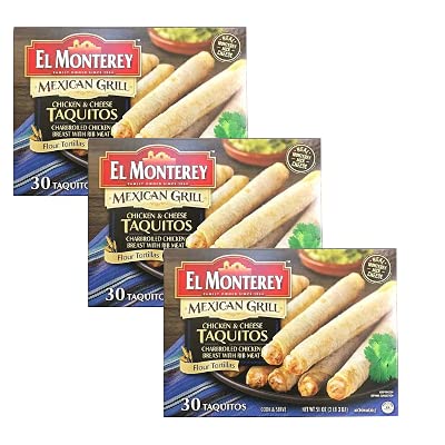 Gourmet Kitchn El Monterey Chicken & Cheese Taquitos - 3 Pack (90 Count) | Frozen Flour Tortilla with Chicken Breast | Easy Cook & Serve | Perfect for Parties, Quick Meals & Snacks