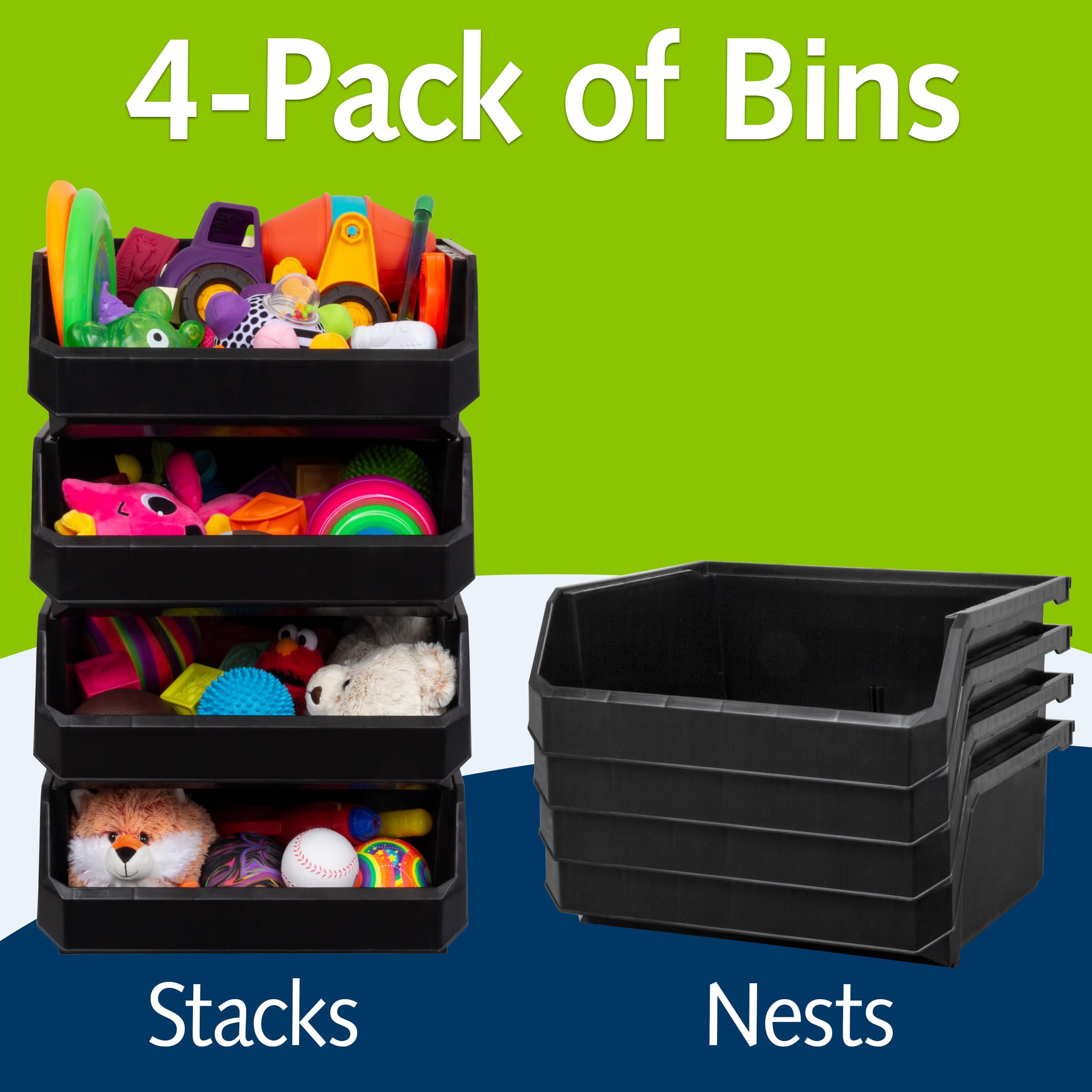 Stackable Plastic Storage Bins - 4-Pack Extra Large (14.8