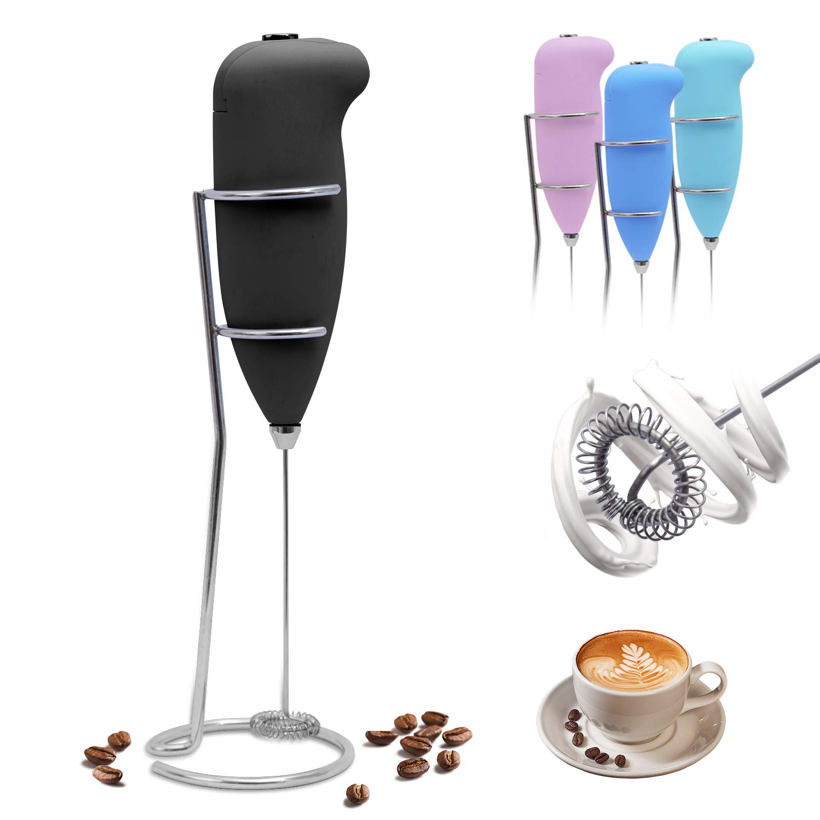 SONWELL Handheld Electric Milk Frother with Stainless Steel Stand - Battery Powered Drink Mixer for Coffee, Lattes, Cappuccino, Hot Chocolate & Matcha - Perfect for Home, Office & Cafe Use