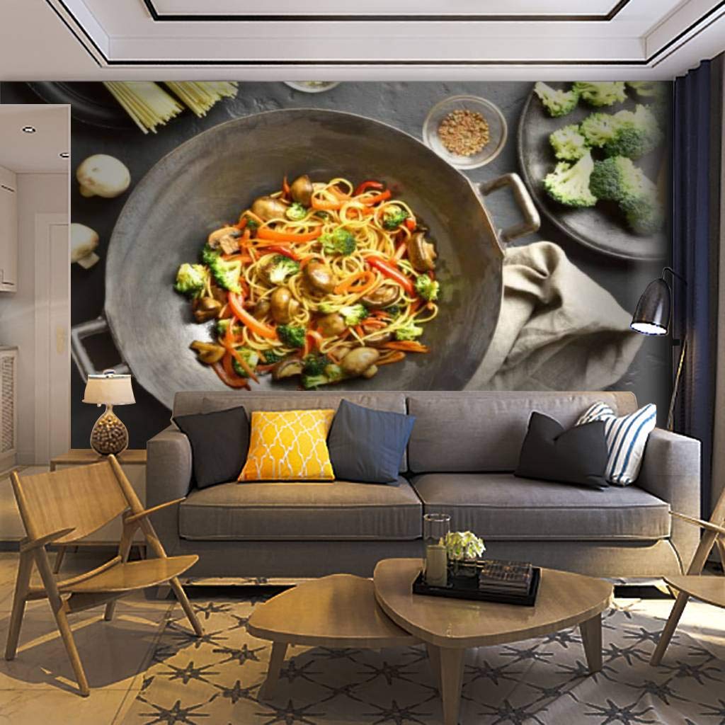 Japanese Udon Stir Fry Noodles with Vegetables Wall Mural - Self-Adhesive Removable Peel & Stick Wallpaper for Living Room, Kitchen & Dining Room Decor | Easy DIY Home Craft Decal & Wall Sticker