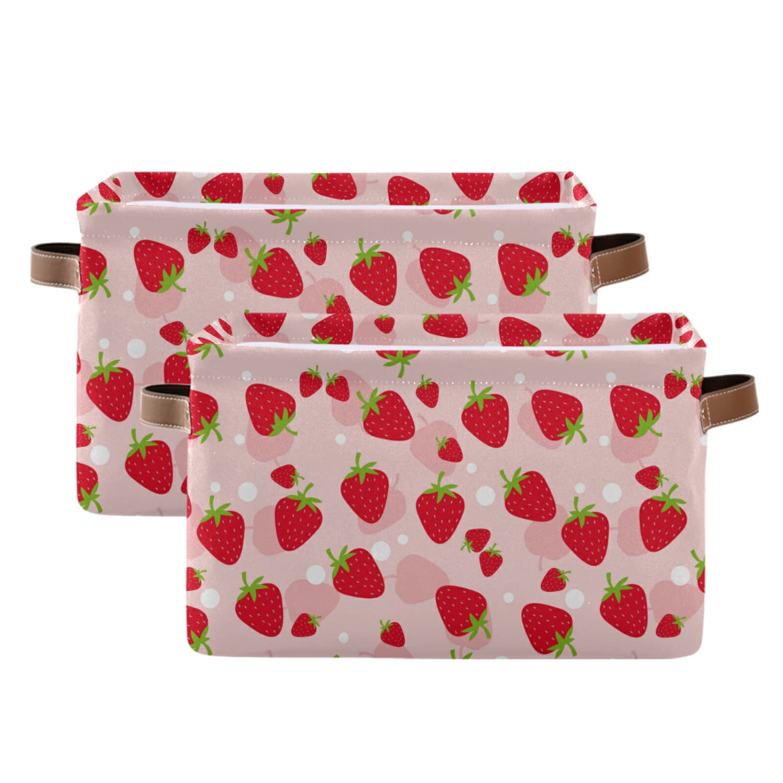Strawberry Pattern Foldable Storage Bin - Collapsible Fabric Storage Basket with Handles for Organizing Toys, Nursery, Closet, Bedroom & Office - Set of 2 (Perfect for Kids' Room, Playroom & Home Organization)
