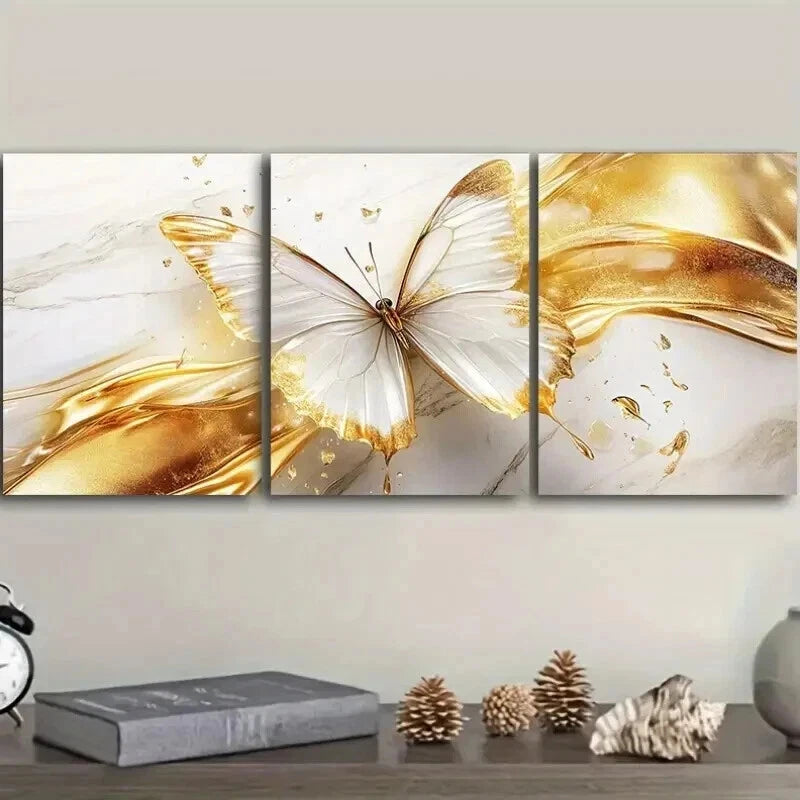 3-Piece Ethereal Golden Butterfly Wall Art Set - Framed Canvas 50x70cm (20x28in) - High Quality Print - 100% Australian Made - Ready to Hang - Perfect for Living Room, Bedroom & Office Decor