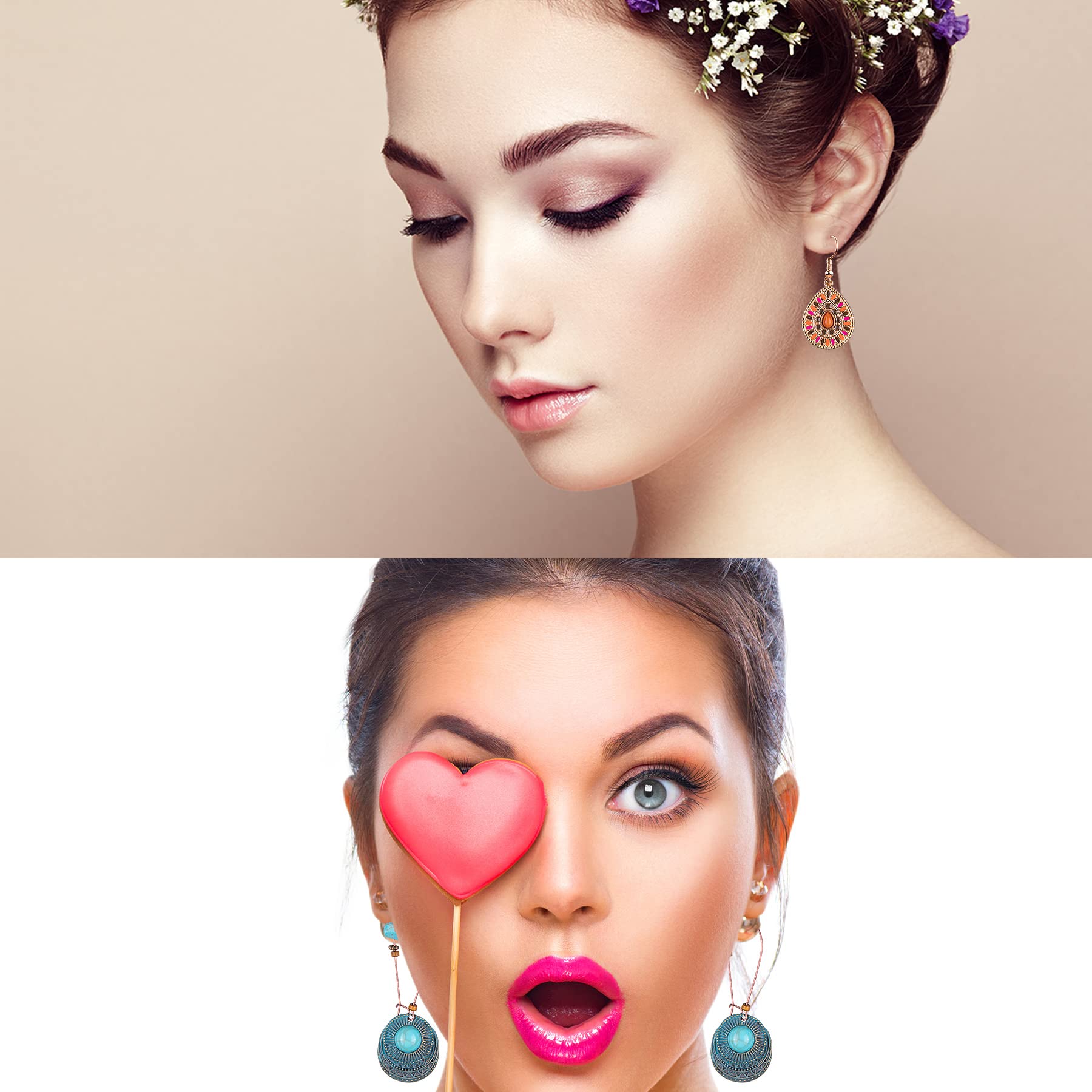 Duufin 20 Pairs Bohemian Earrings for Women - Vintage Drop Dangle Earrings Set, Alloy Long Boho Statement Jewelry | Perfect for Festivals, Parties & Everyday Boho Fashion