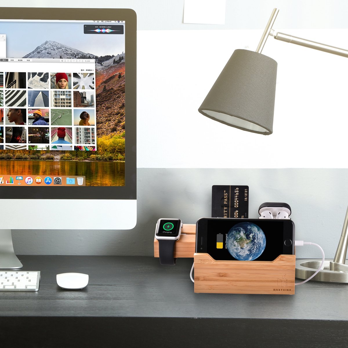 Premium Bamboo Wood Charging Station for Apple Watch, iPhone & AirPods - 3 USB Ports Fast Charger Stand | Perfect for Home, Office & Travel Organization