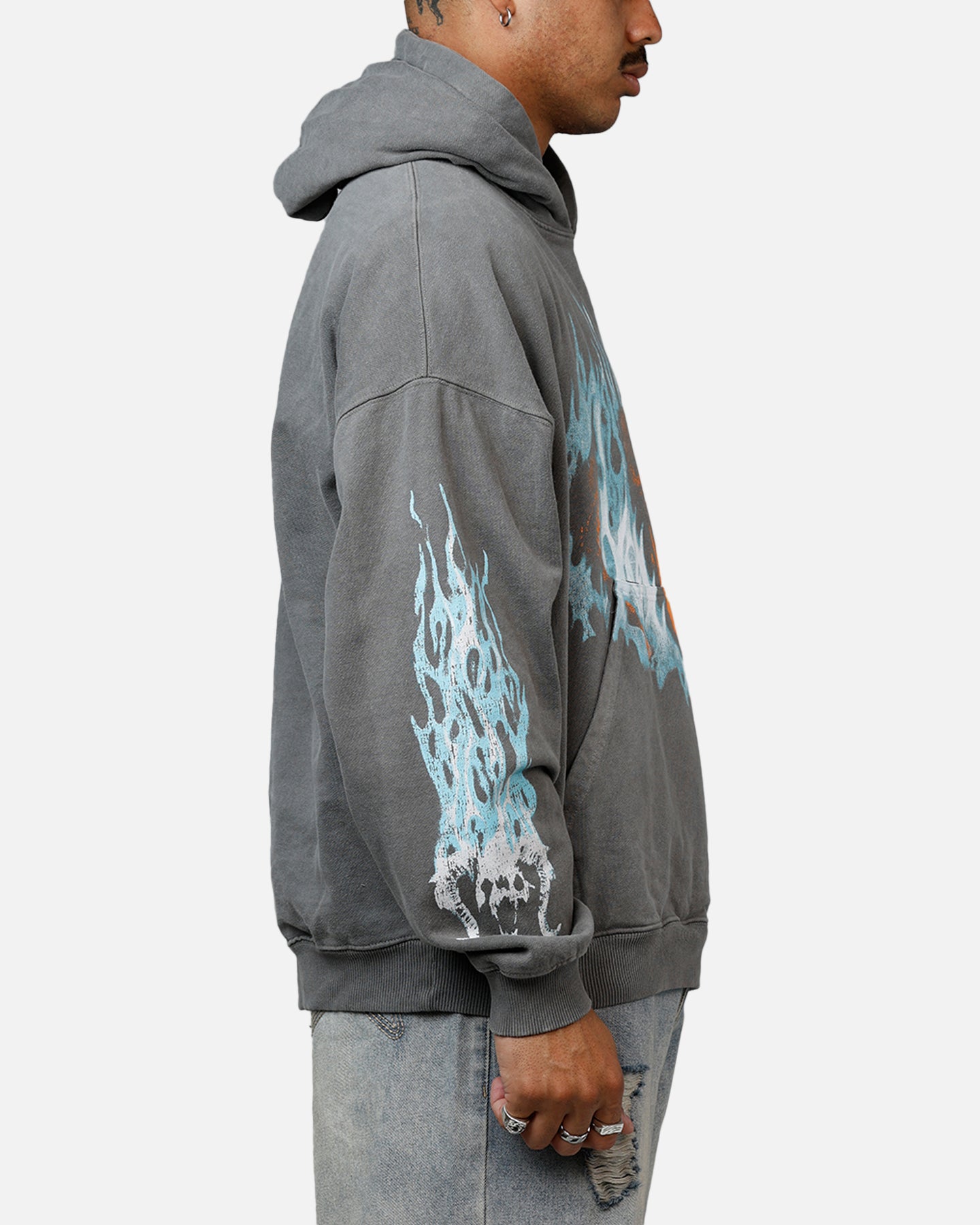 Premium Lord of The Rings The Balrog Hoodie - Washed Charcoal - American Thrift - Cozy Fantasy Fandom Sweatshirt for Movie Nights & Geek Culture