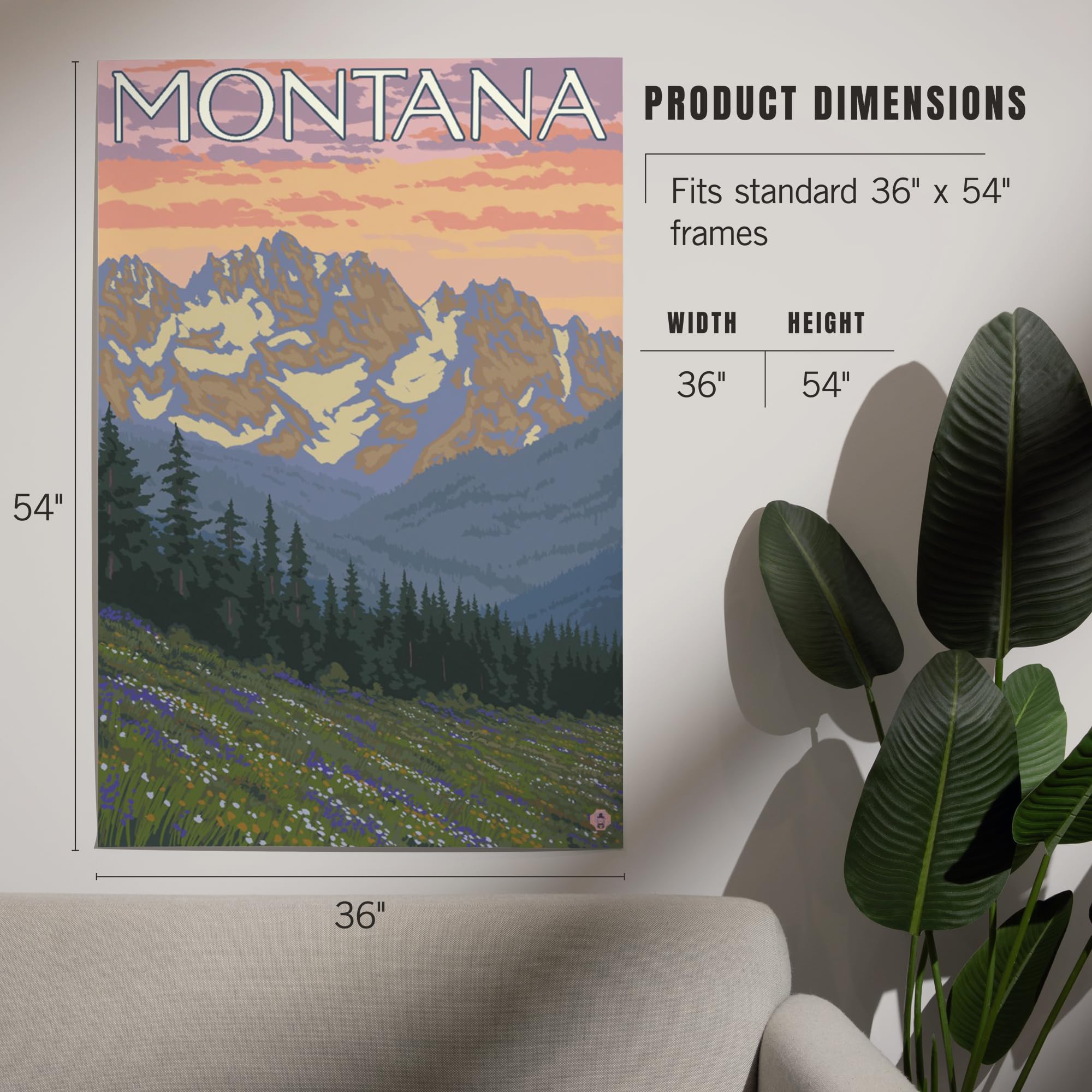 Lantern Press 36x54 Inch Giclee Art Print - Montana Spring Flowers Wall Decor - Premium Canvas Artwork for Living Room, Bedroom & Office