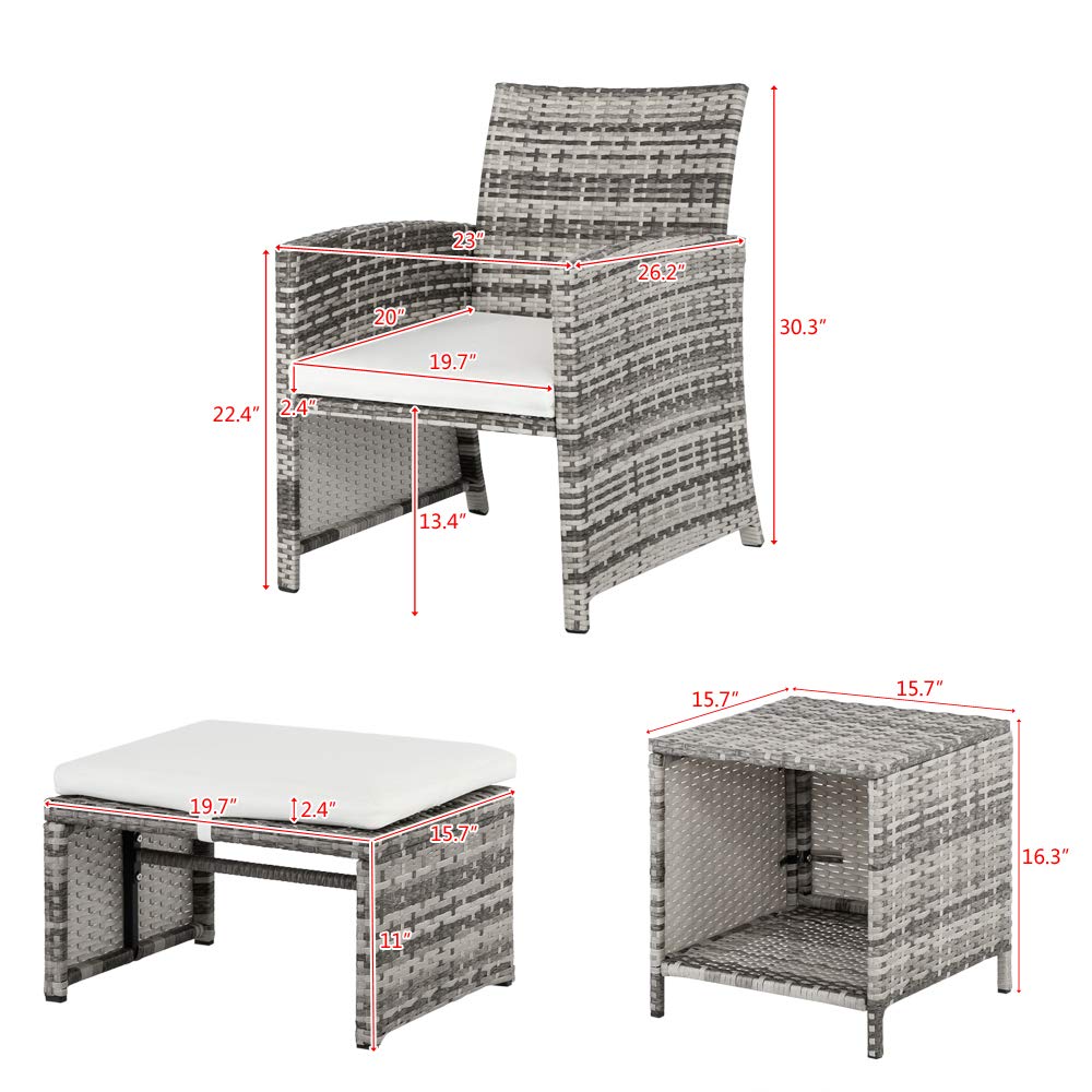 5-Piece Wicker Patio Furniture Set - All-Weather Rattan Outdoor Sofa with Cushions, Ottoman & Coffee Table - Perfect for Lawn, Poolside, Balcony & Backyard Conversations (Beige)