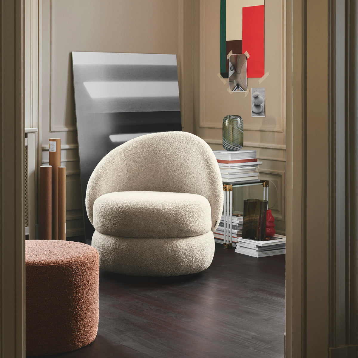Alma Boucle Swivel Armchair - Modern Velvet Upholstered Accent Chair with 360° Rotation for Living Room, Bedroom & Office Decor