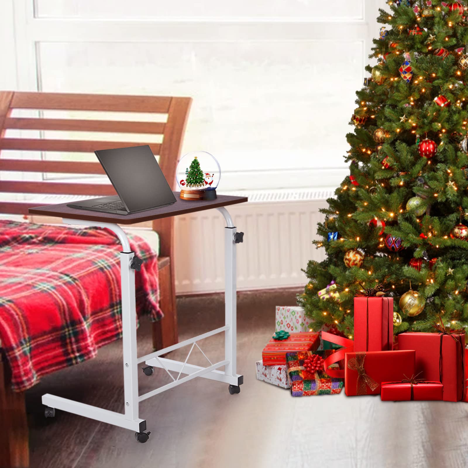 Adjustable Mobile Desk with Wheels - 60cm x 40cm Rolling Computer Table for Home Office, Bedroom & Living Room - Black & Gray Writing Desk (Red) - Perfect for Remote Work, Study & Small Spaces