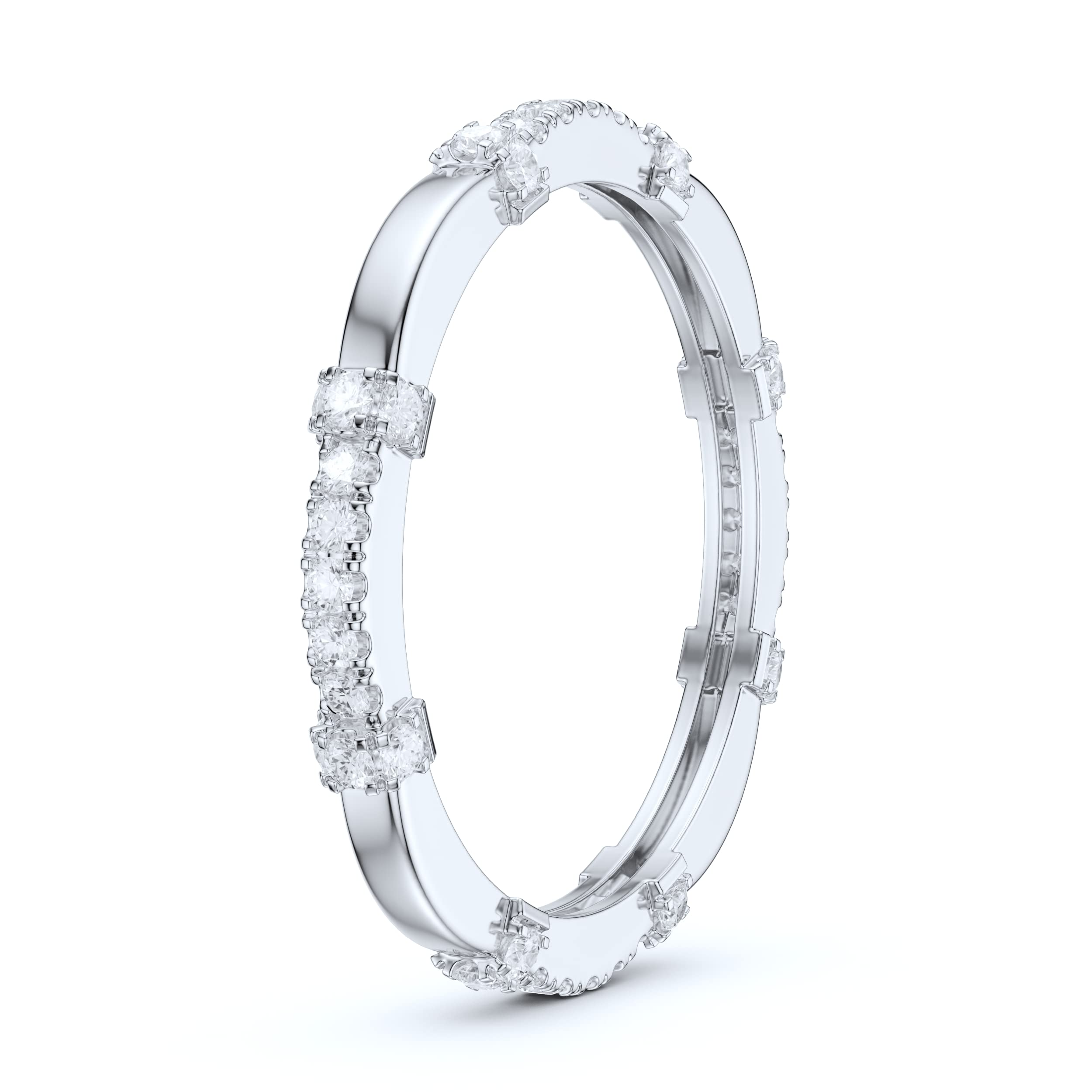 14K White Gold Petite Wave Shape Simulated Diamond or Genuine Moissanite Wedding Band Eternity Ring for Women - Perfect for Bridal, Anniversary, Engagement & Everyday Elegance