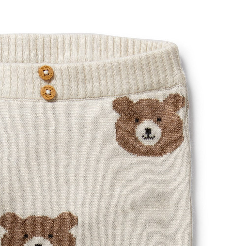 Beary Cute Organic Cotton Knitted Jacquard Leggings for Women - Soft & Stretchy Yoga Pants for Workout, Lounge & Everyday Wear