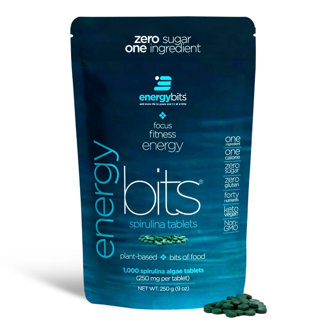 ENERGYBITS Organic Spirulina Tablets | Plant-Based Algae Superfood for Focus, Energy & Fitness | Vegan Protein with Collagen, Vitamin B12 & Omega-3 | Gluten-Free, Keto-Friendly | 1000 Tablets for Athletes, Busy Professionals & Health Enthusiasts