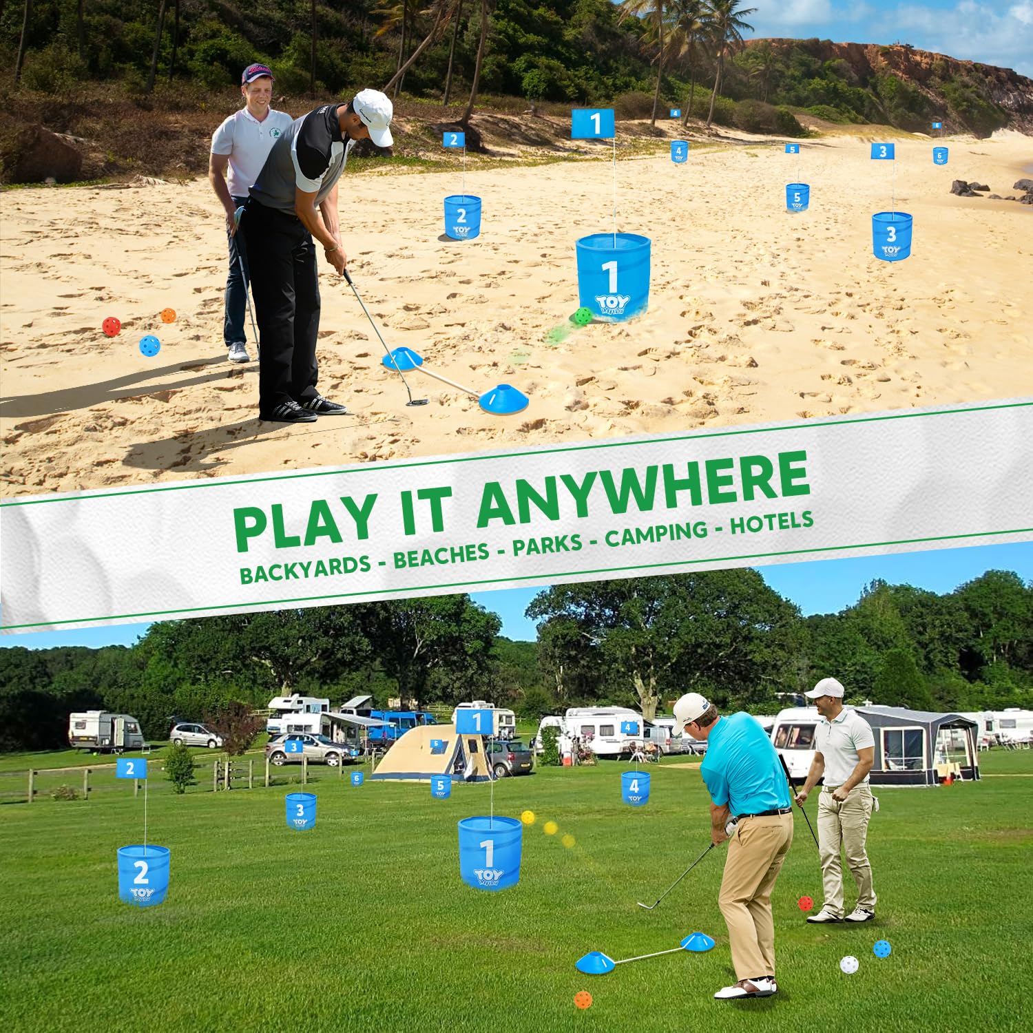 TOY Life Golf Bucket Game - Indoor/Outdoor Golf Chipping Practice Set for Adults & Kids - Perfect for Backyard, Beach & Family Fun - Great Golf Gift Idea & PAR 3 Training Tool