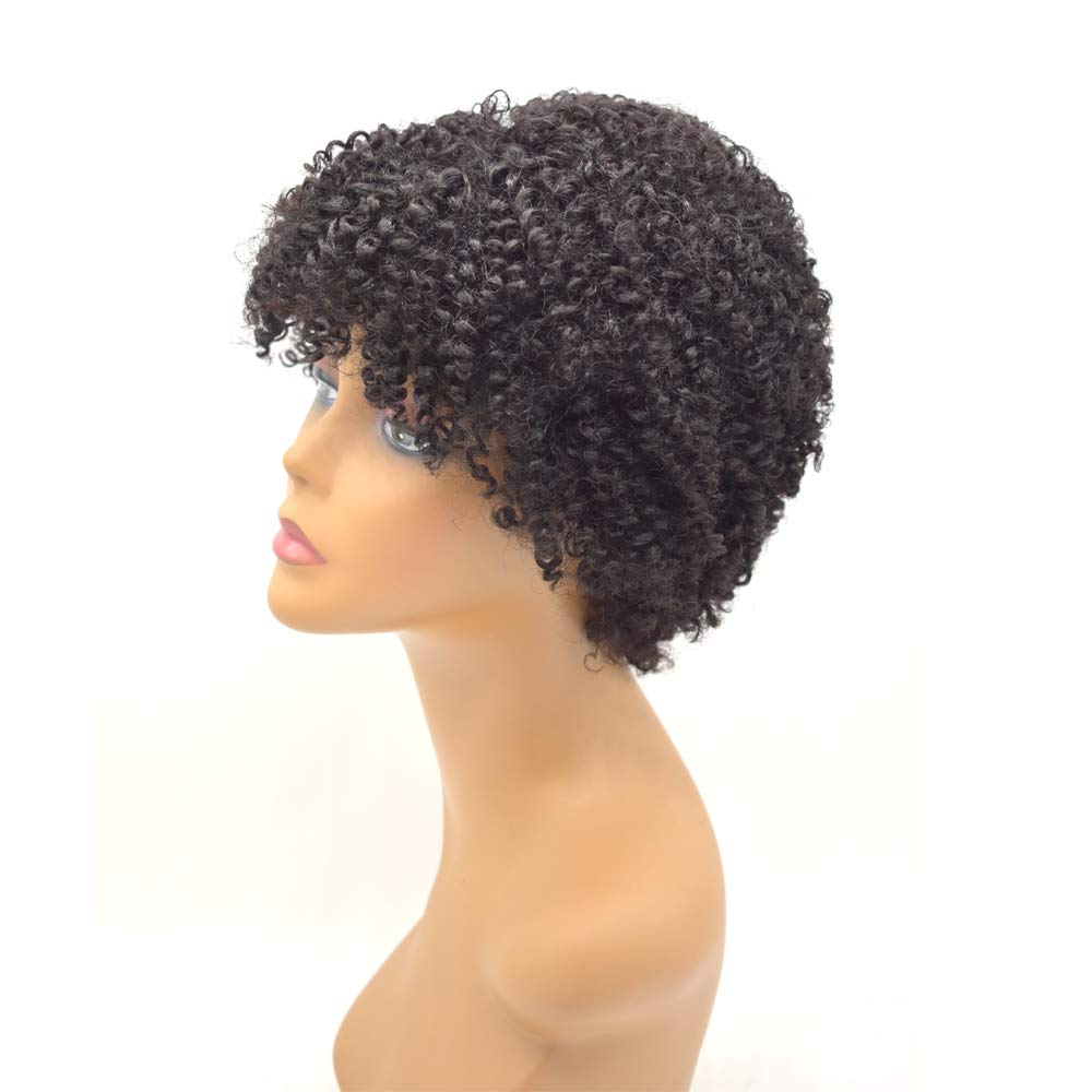 Afro Human Hair Wig with Bangs - Curly Black Wig for Black Women | 150% Density Glueless Full Wig | No Lace Front | Natural Kinky Curly Texture (#1B Off Black) - Perfect for Daily Wear, Cosplay & Special Occasions
