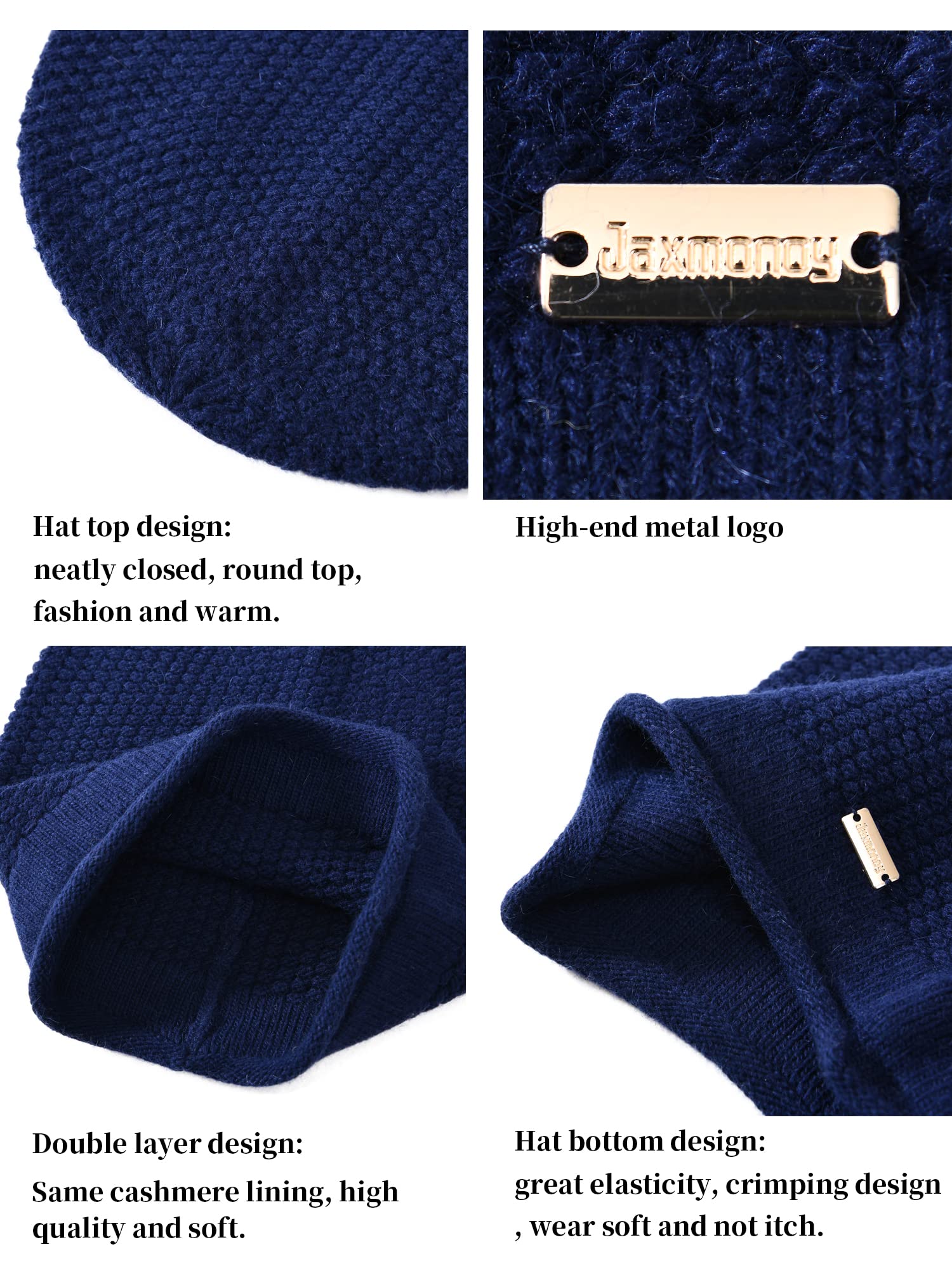 Jaxmonoy Women's Slouchy Beanie - Soft Warm Knit Skull Cap for Winter - Navy Medium Size - Perfect for Outdoor Activities, Skiing & Casual Wear