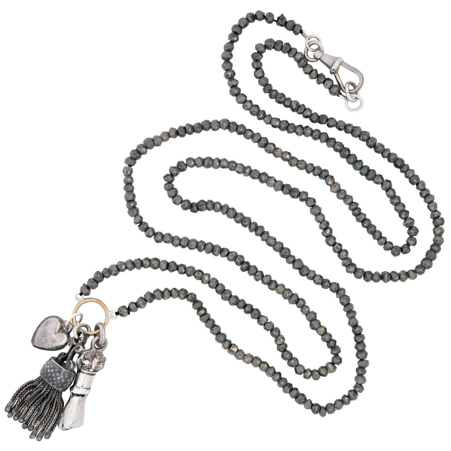 Estate Sterling Silver Pyrite Bead Charm Necklace - Vintage Jewelry for Women - Perfect for Boho Style, Gift Giving & Special Occasions