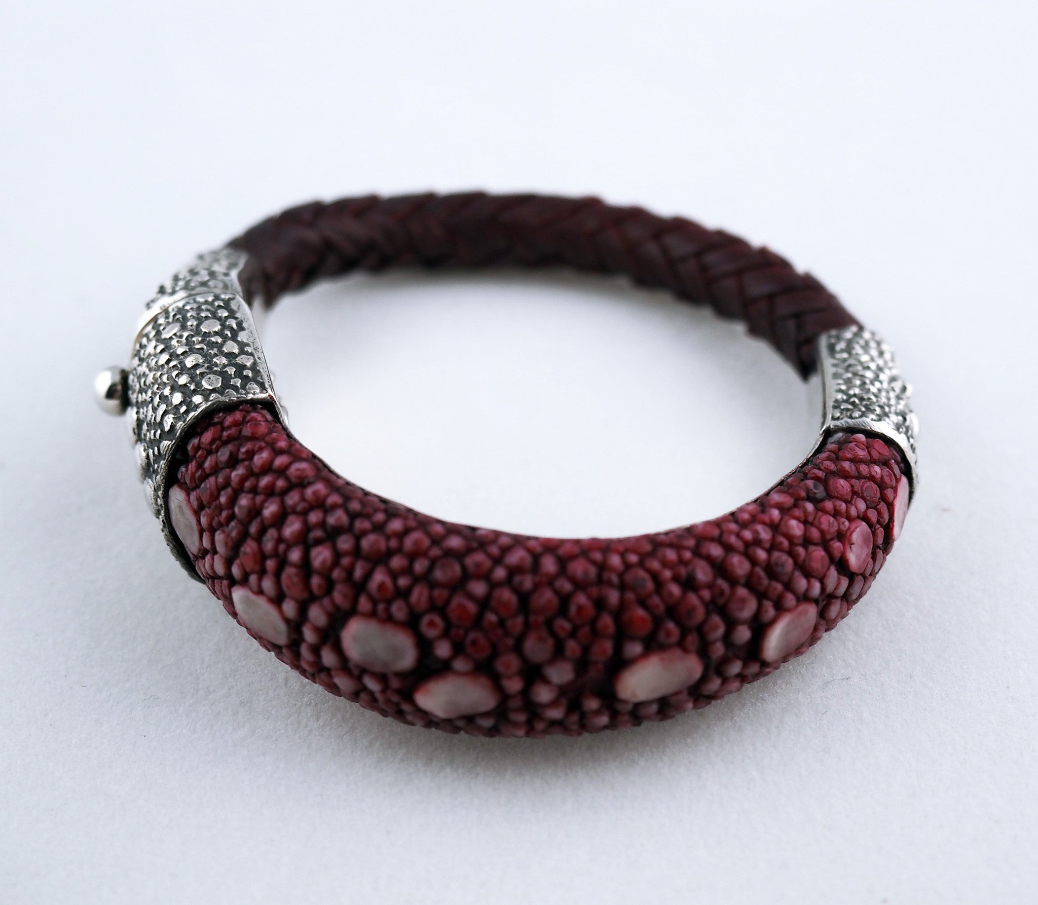 Handmade Red Narrow Stingray Leather & Sterling Silver Bracelet for Women - Elegant Boho Jewelry Gift for Birthday, Anniversary & Special Occasions