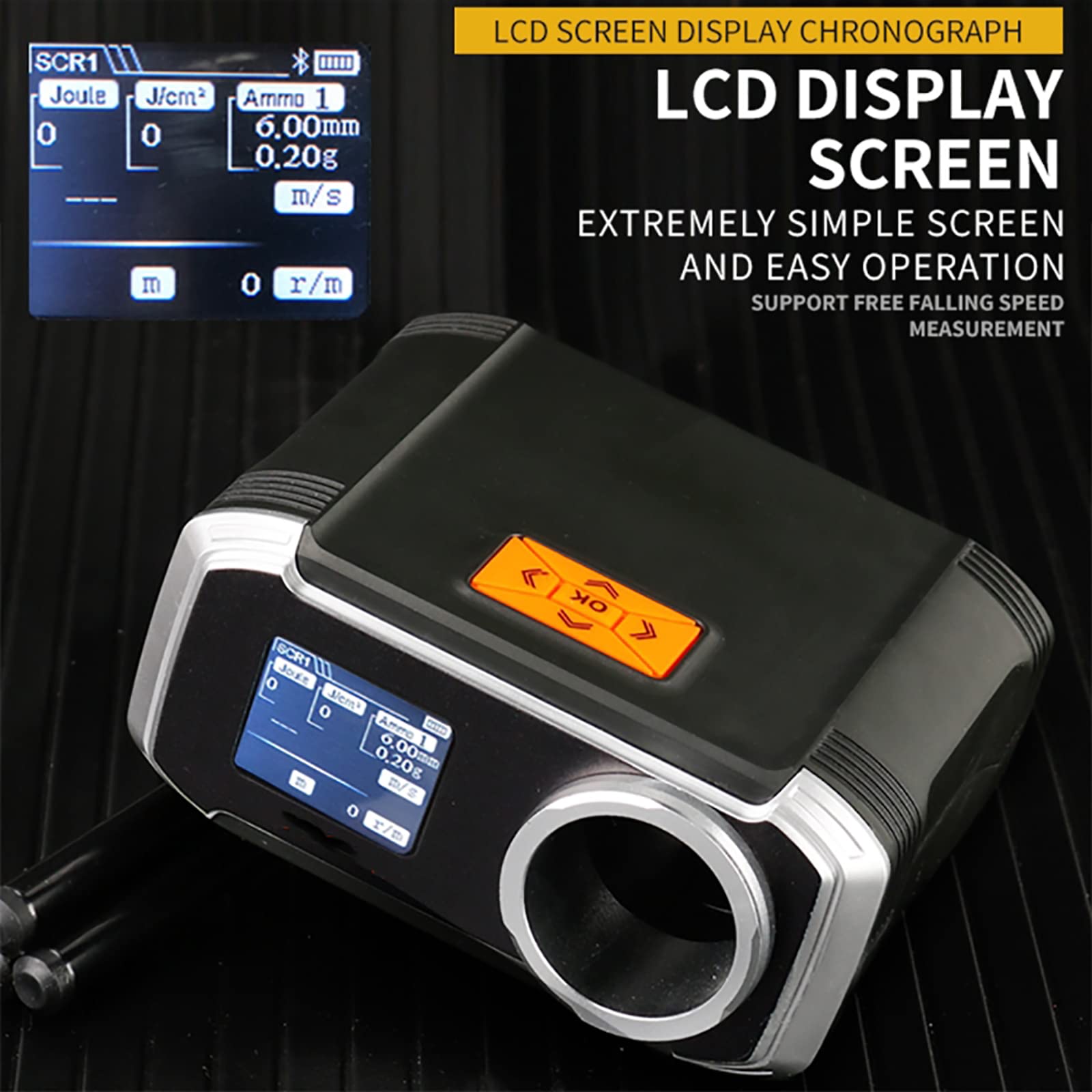 Bluetooth Muzzle Velocity Chronograph - Shooting Speed Tester with LCD Display & Mobile App Sync for Free Fall (Zero Muzzle Velocity) Measurement - Perfect for Ballistics Testing, Airsoft, and Firearms Training