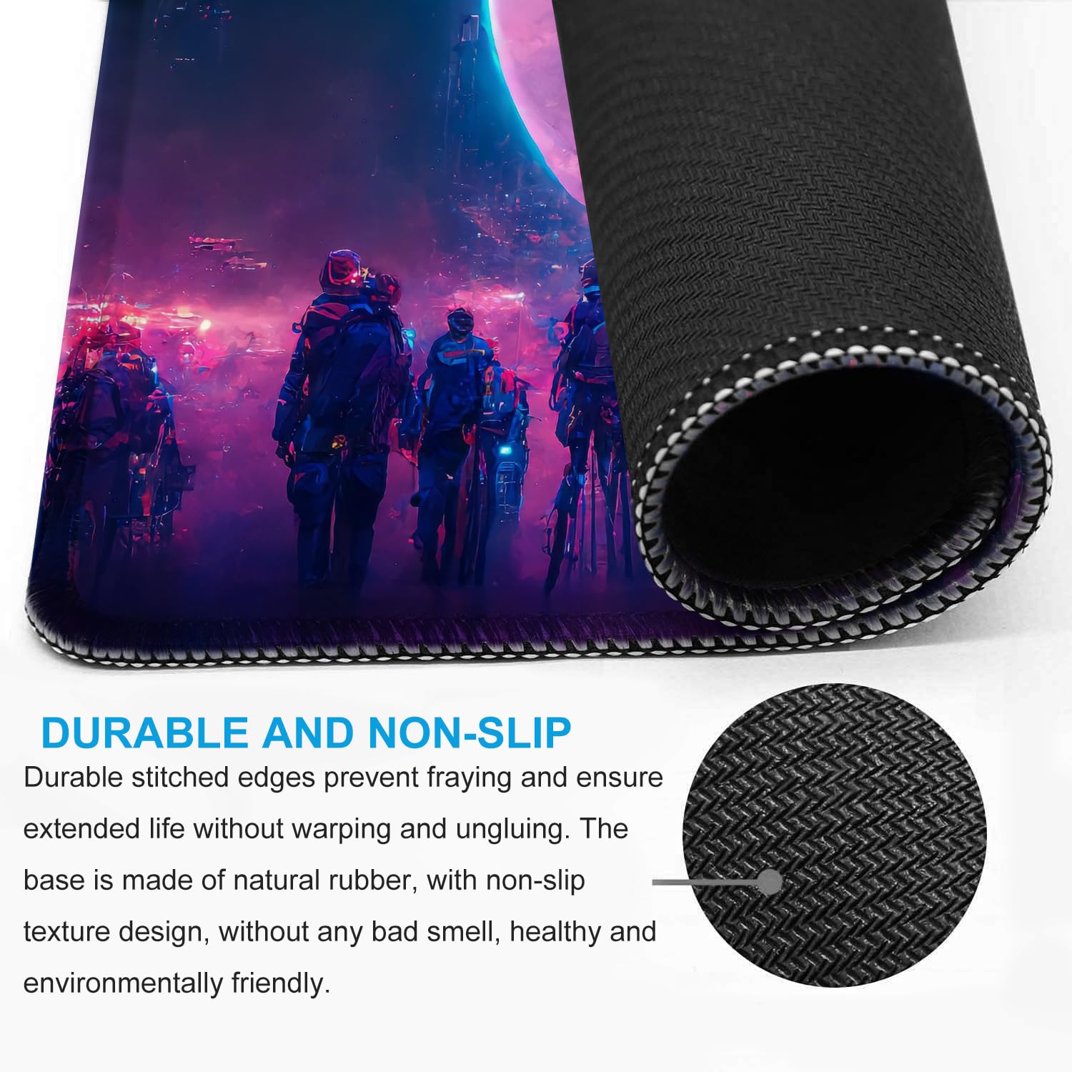 Large Sci-Fi Cyberpunk Art Mouse Pad 12x10 Inch - Non-Slip, Washable with Stitched Edges for Office, Computer & Laptop Use - Perfect for Gaming, Work & Home Office Setup