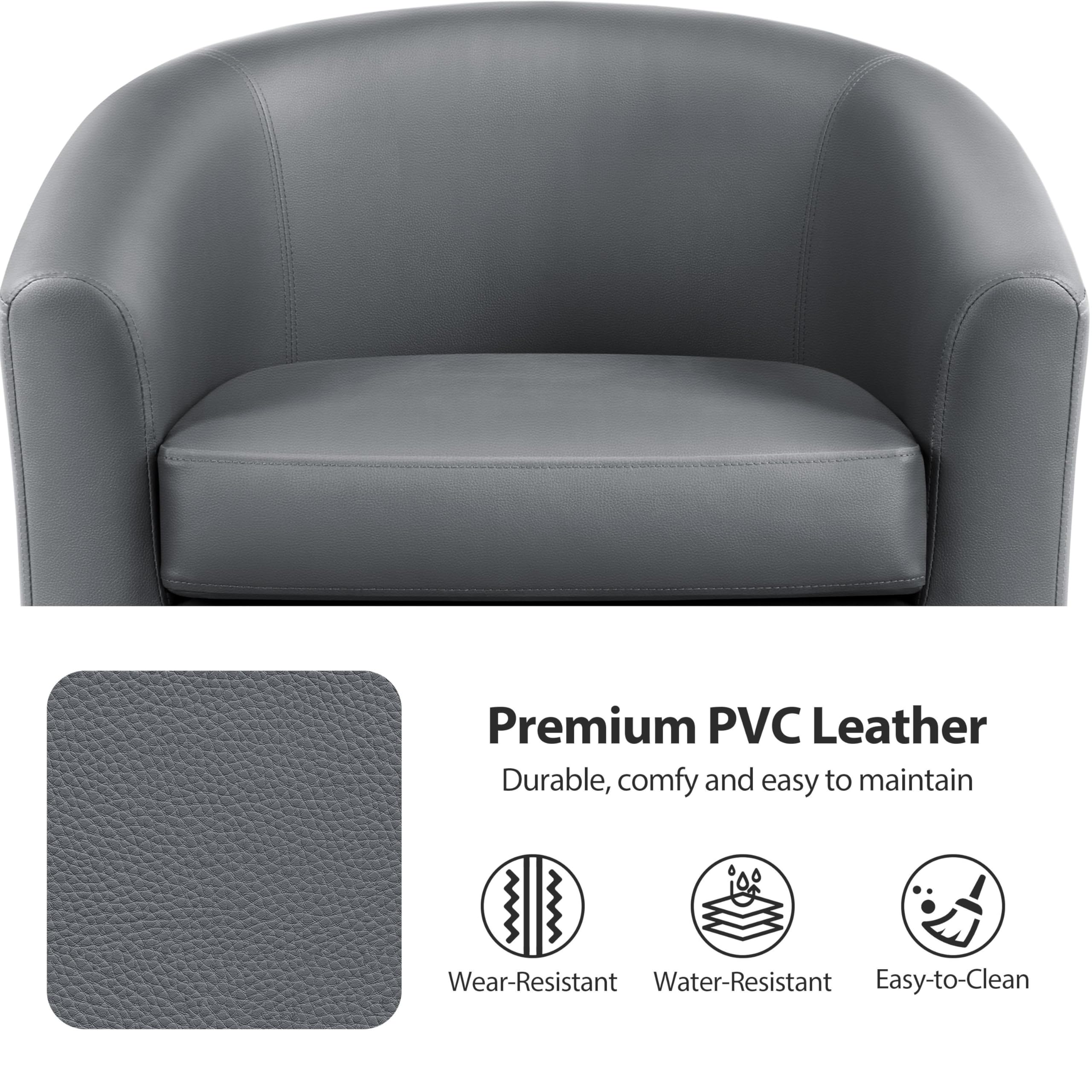 Yaheetech 2-Pack Gray Faux Leather Barrel Chairs - Modern Club Chairs with Sturdy Wood Legs for Living Room, Bedroom, Office - Comfortable Accent Seating for Home, Reading Nook & Waiting Areas