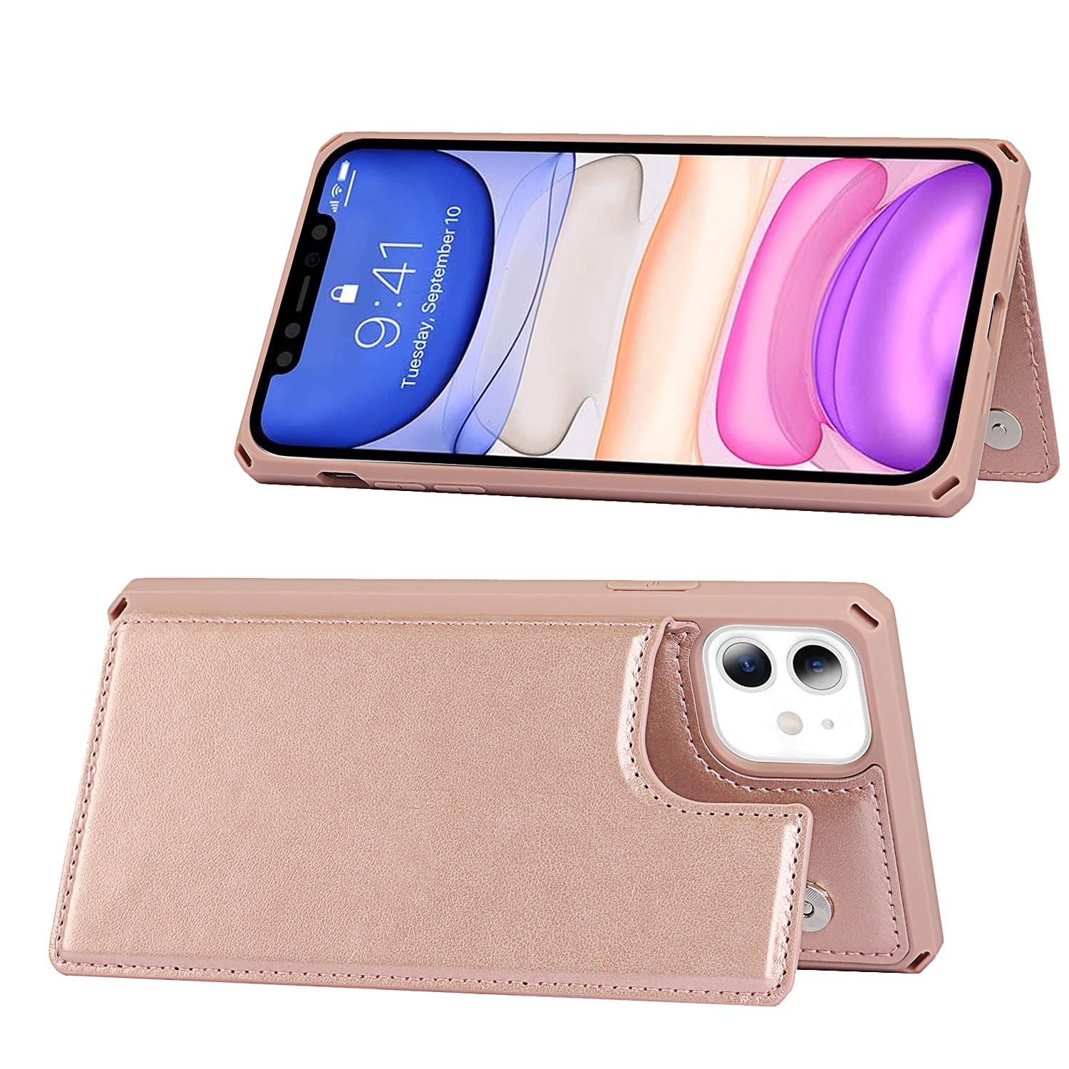 Premium Leather Shockproof iPhone 11 Case with Credit Card Holder & Wallet Slot - 6.1