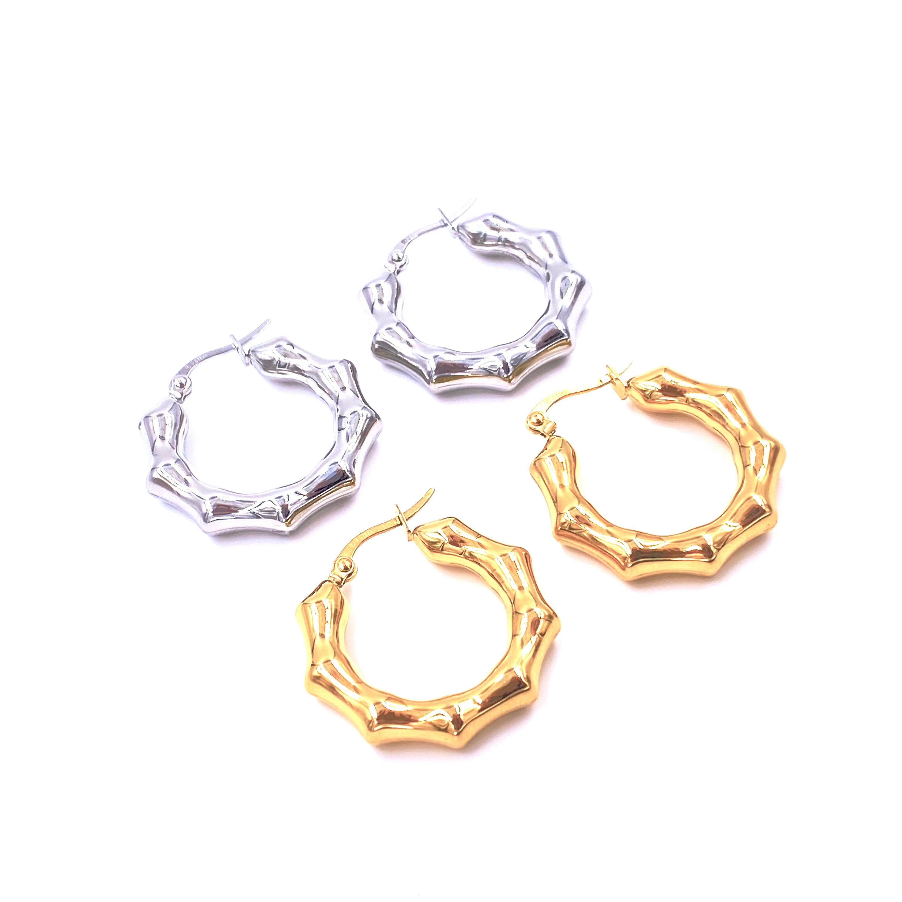 Ashley Gold Stainless Steel Bamboo Hoop Earrings 1.5 Inch - Hypoallergenic Lightweight Dangle Earrings for Women, Perfect for Everyday Wear, Parties & Gifts