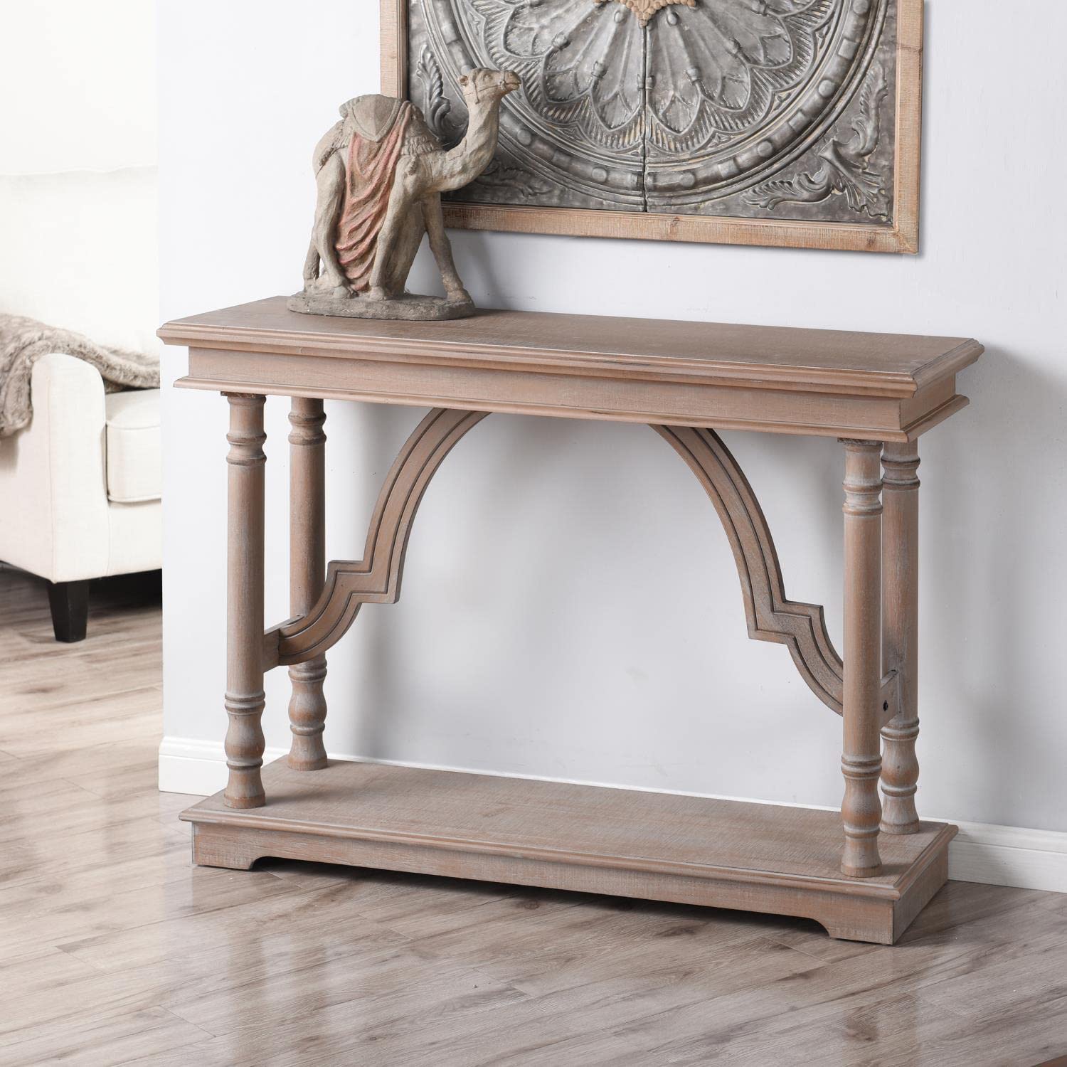 47 Inch Solid Wood Trestle Console Table with Elegant Arch Detail - Entryway Sofa Table, Hallway Accent Furniture for Living Room & Foyer Decor