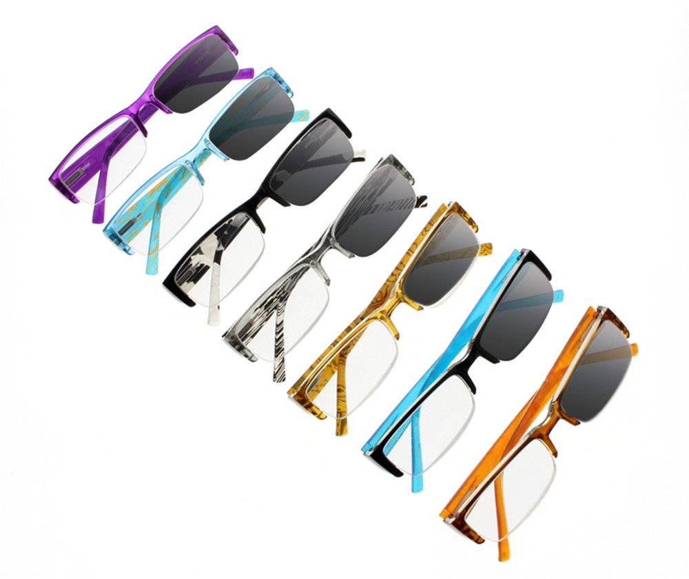 Stylish Half Rim Colorful Photochromic Reading Glasses with UV400 Protection - Lightweight Transition Sunglasses for Men & Women - Perfect for Reading, Driving, and Outdoor Activities