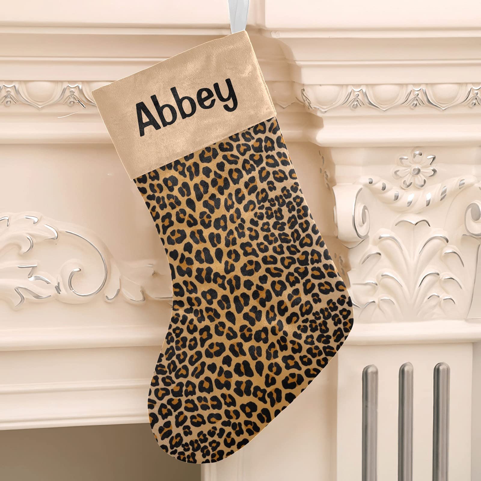 Personalized Leopard Print Christmas Stocking for Dogs - Custom Name Pet Stocking, 17.52 x 7.87 Inch Holiday Gift for Puppies - Perfect for Pet Lovers & Christmas Decorations