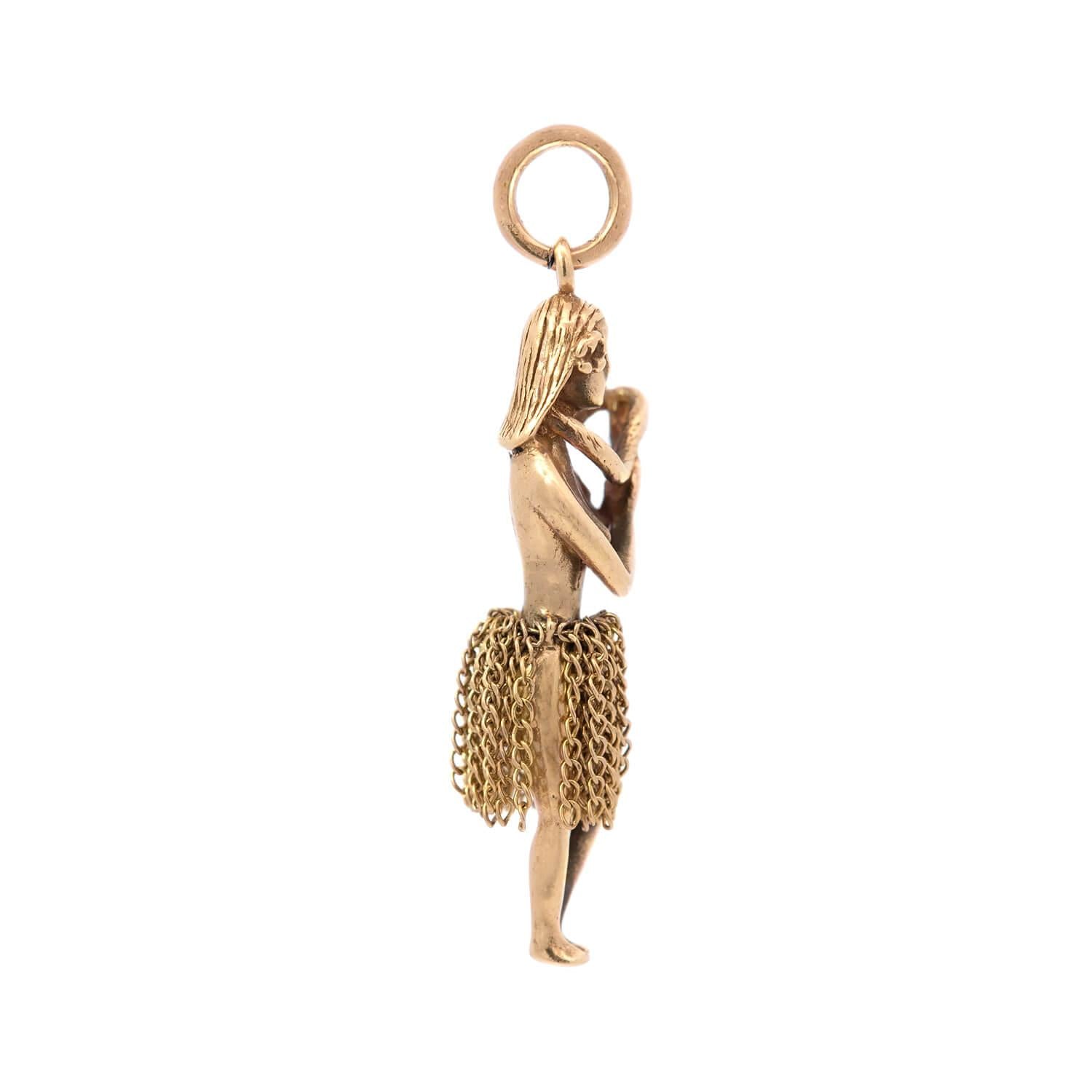 14K Gold Retro Hula Dancer Pendant Necklace - Hawaiian Inspired Jewelry for Women, Perfect for Beach Parties, Luau Events & Tropical Vacations