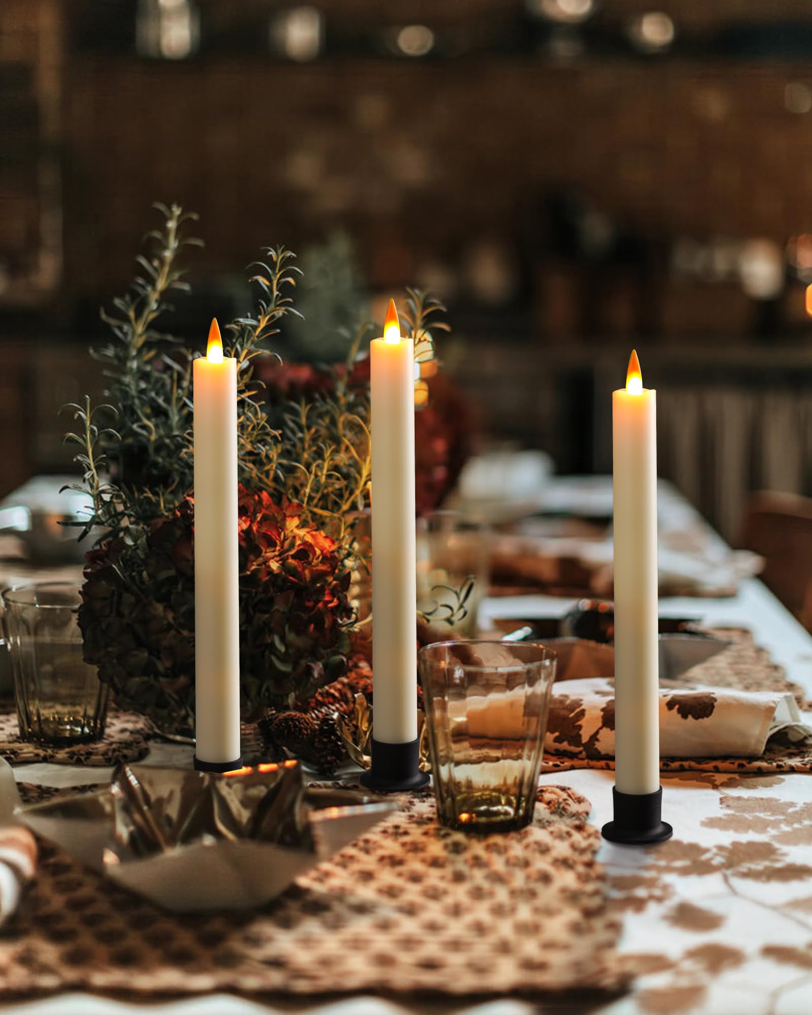 Da by LED Flameless Cone Candles with Remote Timer - 9.6 Inch Ivory Battery Powered Candlesticks - Realistic 3D Flickering False Flame Window Candles (Set of 3) - Perfect for Home Decor, Wedding Centerpieces & Holiday Ambiance