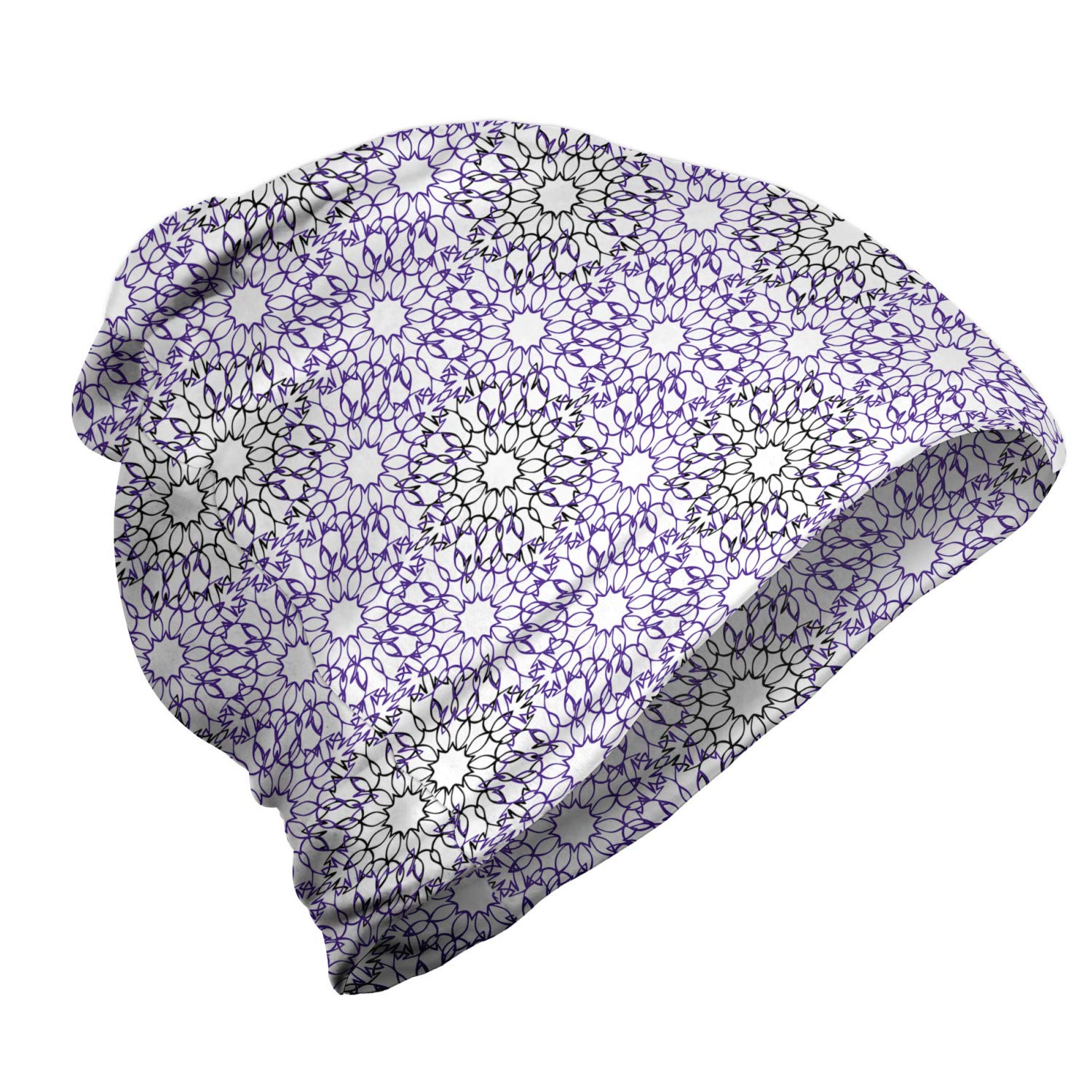 Ambesonne Unisex Beanie - Floral Line Art Design, White & Violet Winter Hat for Men & Women - Perfect for Hiking, Outdoor Activities & Cold Weather Fashion
