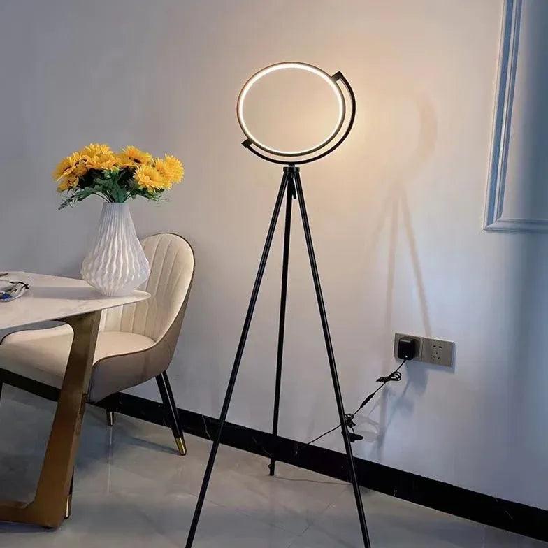 Minimalist Ring Tripod Floor Lamp - Modern Adjustable Standing Light for Living Room, Bedroom & Office - Perfect for Reading, Decor & Ambient Lighting