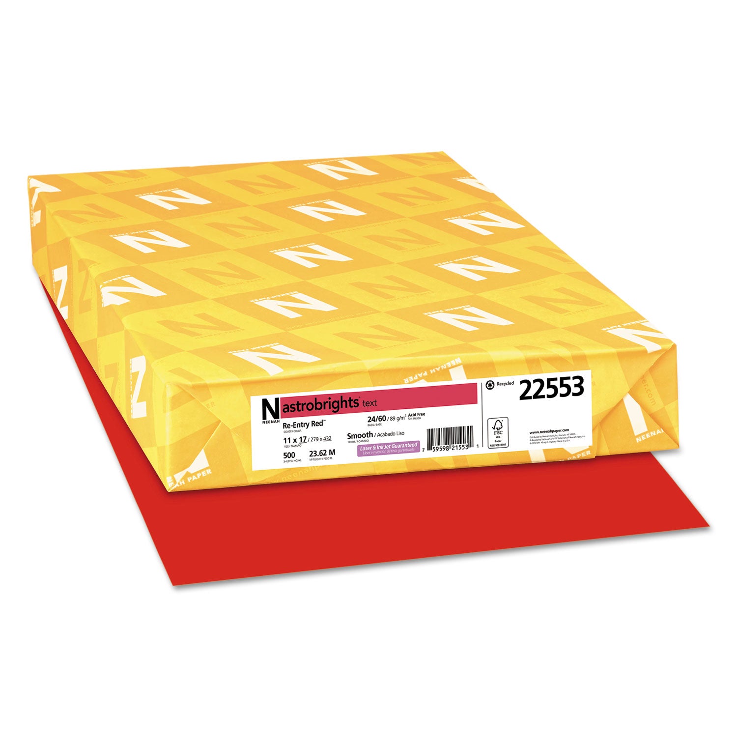 Astrobrights® Colored Paper 24 lb Bond Weight 11x17 Inches Re Entry Red 500 Sheets per Ream - Perfect for Office Documents, School Projects, and Creative Crafts
