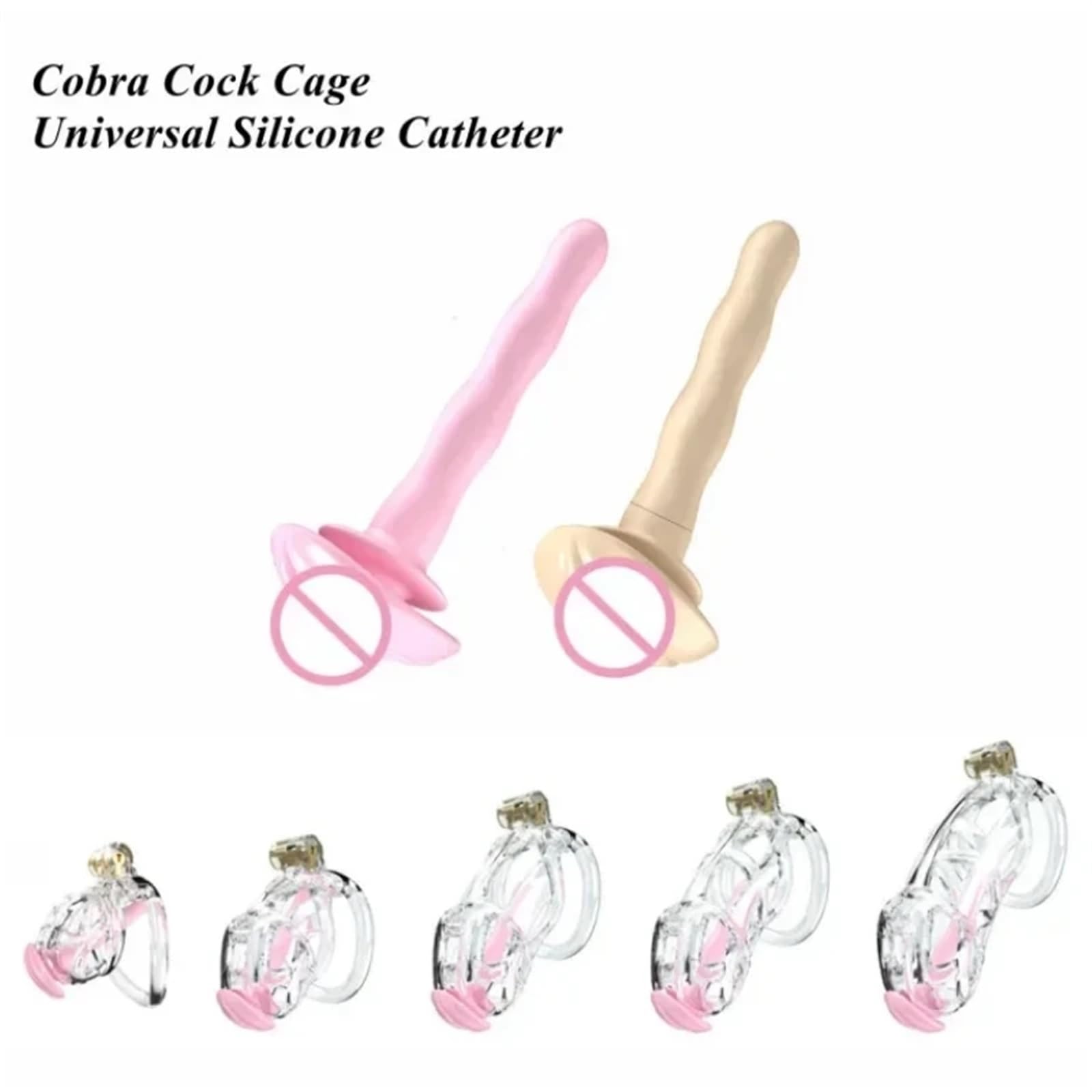 Cobra Chastity Cage with Silicone Urethral Plug - Soft Penis Cage Bird Lock Sex Toy for Men (Pink) | BDSM Accessories, Adult Play, Couples Bonding, Role Play Scenarios