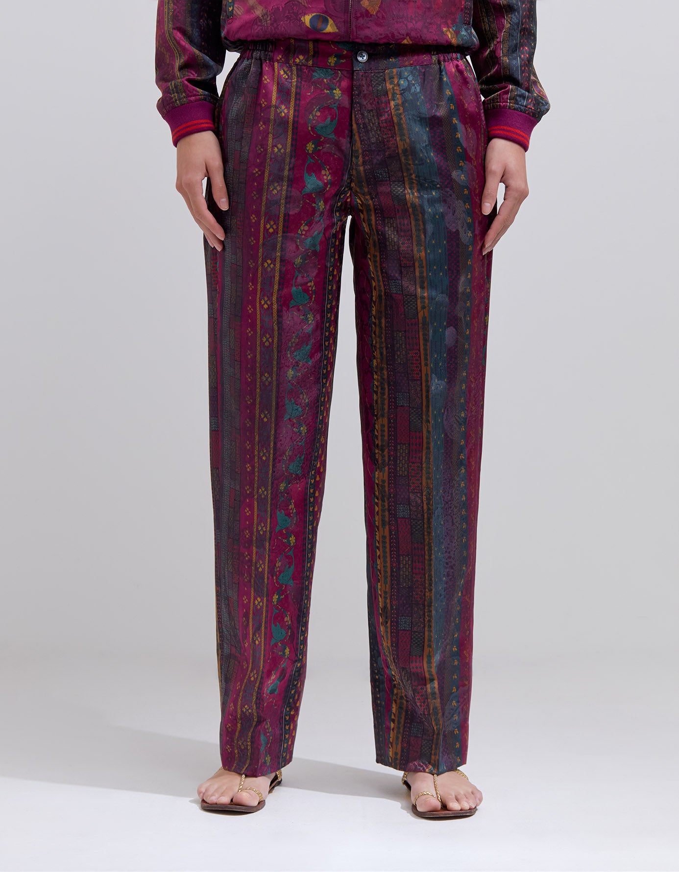 Luxury Azaad Silk Damask Trousers for Women - Elegant Purple Palazzo Pants - Perfect for Evening Parties, Weddings & Special Occasions