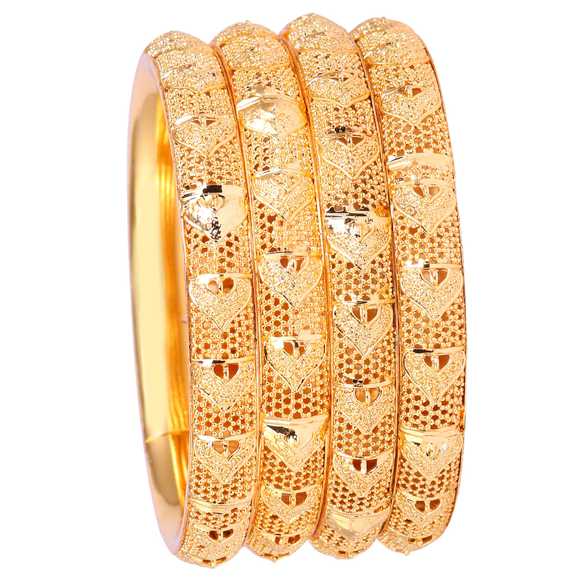 Indian Gold Plated Bangles Set of 4 - Traditional Pola Bangles for Women | Bollywood Jewelry | Trendy Costume Bracelets for Weddings, Parties & Festive Occasions