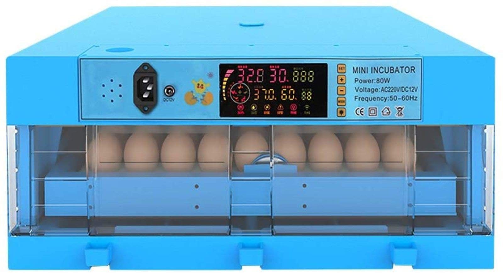 LYRONG 64 Egg Fully Automatic Poultry Hatcher Machine with Auto Egg Turning & Temperature Humidity Control - Dual Power for Chicken, Pheasant, Quail, Pigeon Eggs | Perfect for Small Farms, Backyard Poultry Breeding & Hobbyist Bird Raising