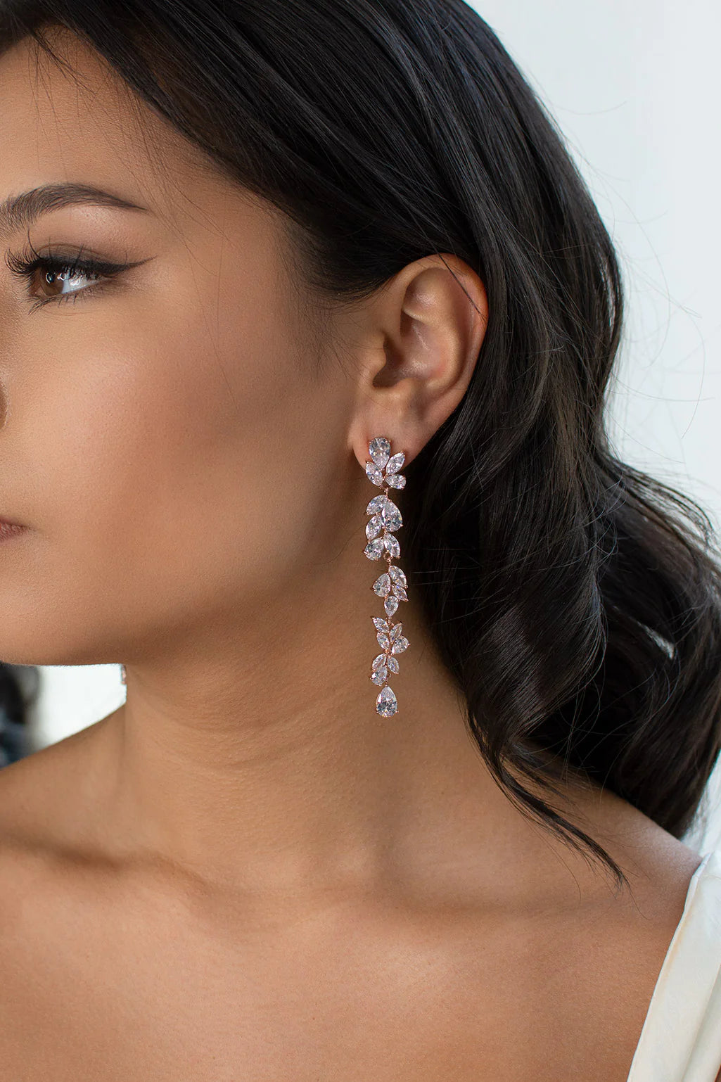 Claudia Elegant Long Drop Earrings for Women - Sterling Silver Dangle Earrings with Crystals, Perfect for Parties, Weddings & Evening Events