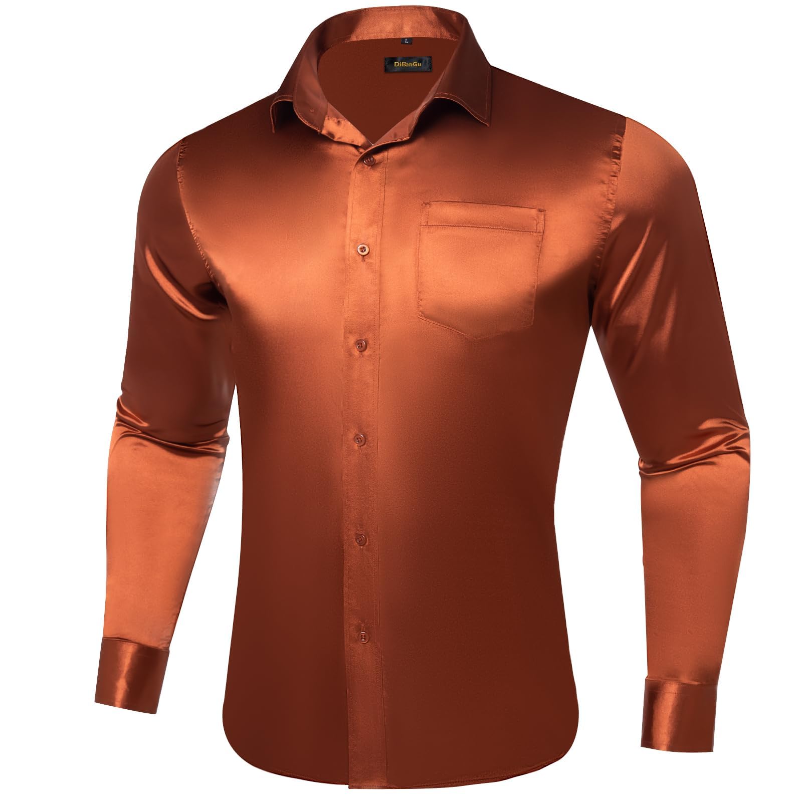 Premium Men's Satin Long Sleeve Dress Shirt - Shiny Button Down Formal Shirt with Pocket for Wedding, Party & Business Occasions | Comfortable Regular Fit Office & Evening Wear