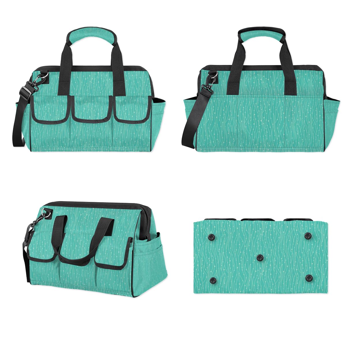 Teal Turquoise Heavy Duty 14-Pocket Tool Bag with Adjustable Strap - Wide Mouth Tool Organizer Tote for Men & Women (14.8 Inches) - Perfect for Construction, DIY Projects & Home Repairs