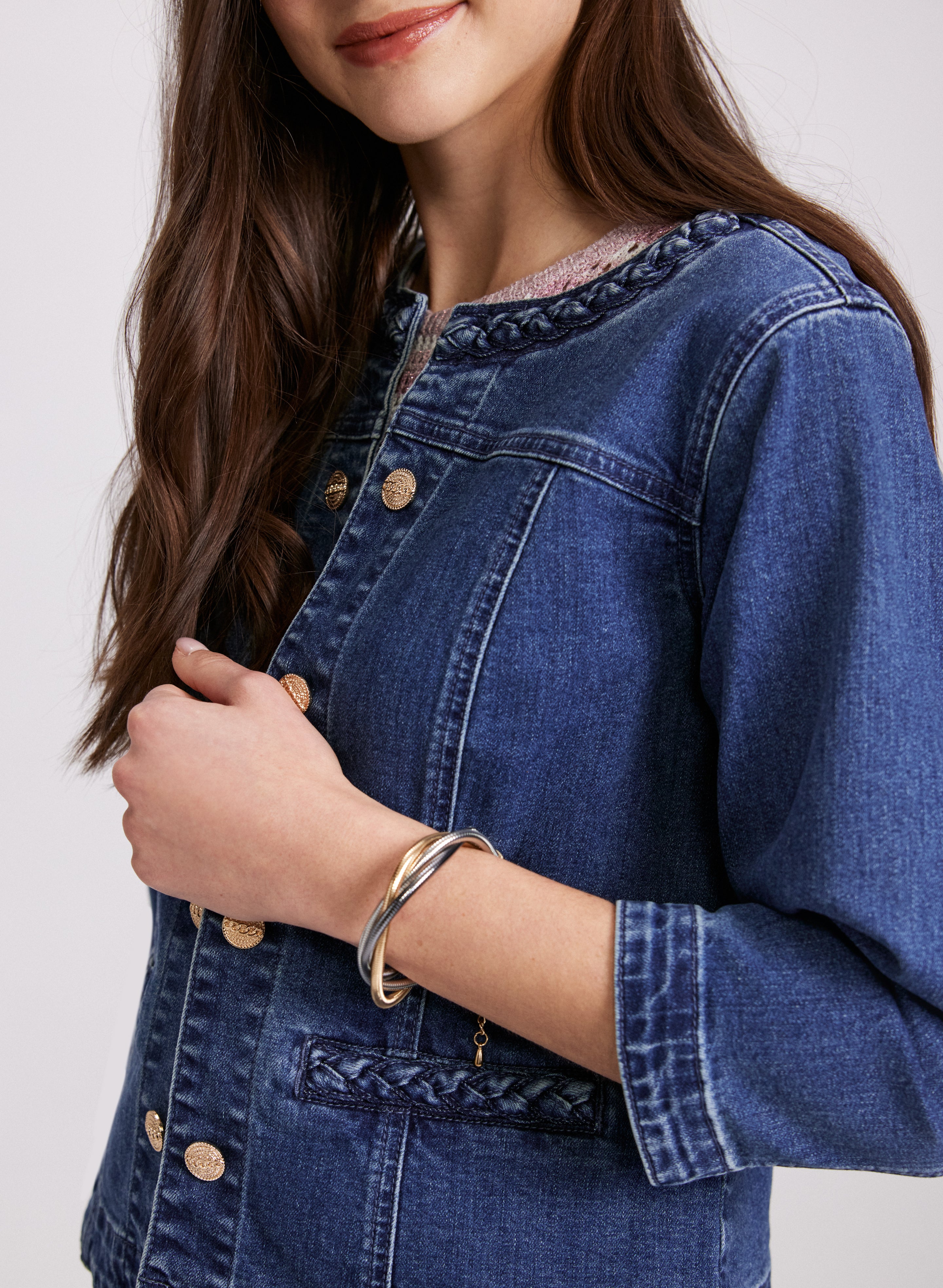 Braided Trim Denim Jacket for Women - Stylish Distressed Vintage Denim Jacket with Fringe Details - Perfect for Casual Outfits, Fall Layering & Boho Fashion